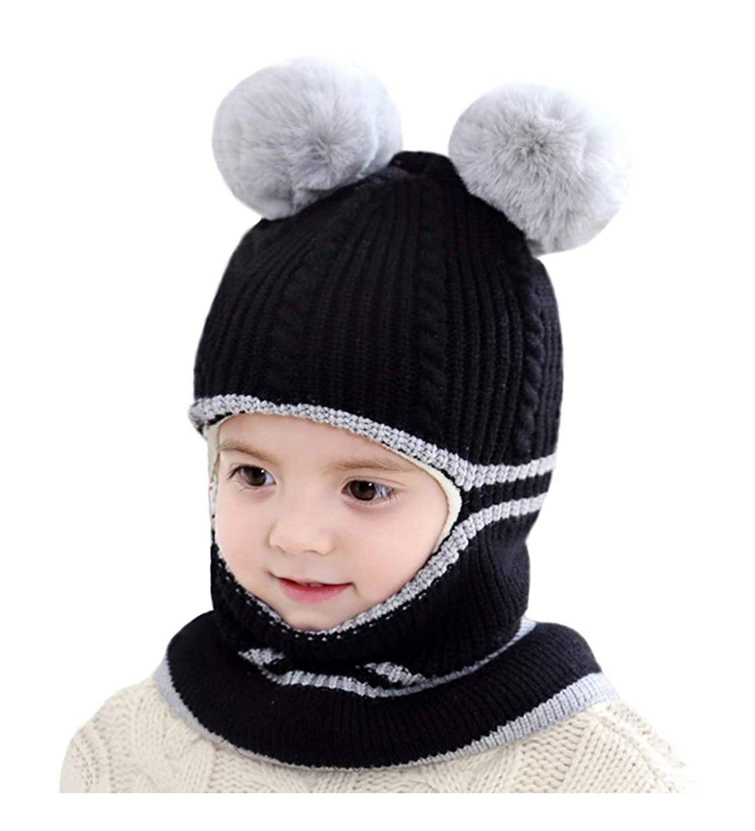 Crazy Bean Kids 3-in-1 Winter Hat and Scarf Set - Windproof Toddler Knitted Beanie (Black) - Buy Online on GoSupps.com