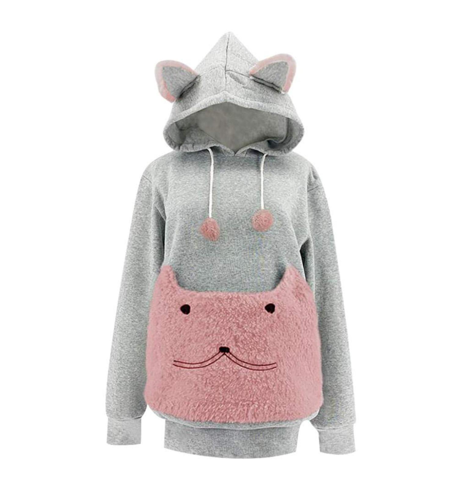 Cat & Dog Kangaroo Hoodies for Pet Lovers | Plush Animal Ear Sweatshirts - Cozy Outwear in Pink (S) - Buy Online on GoSupps.com