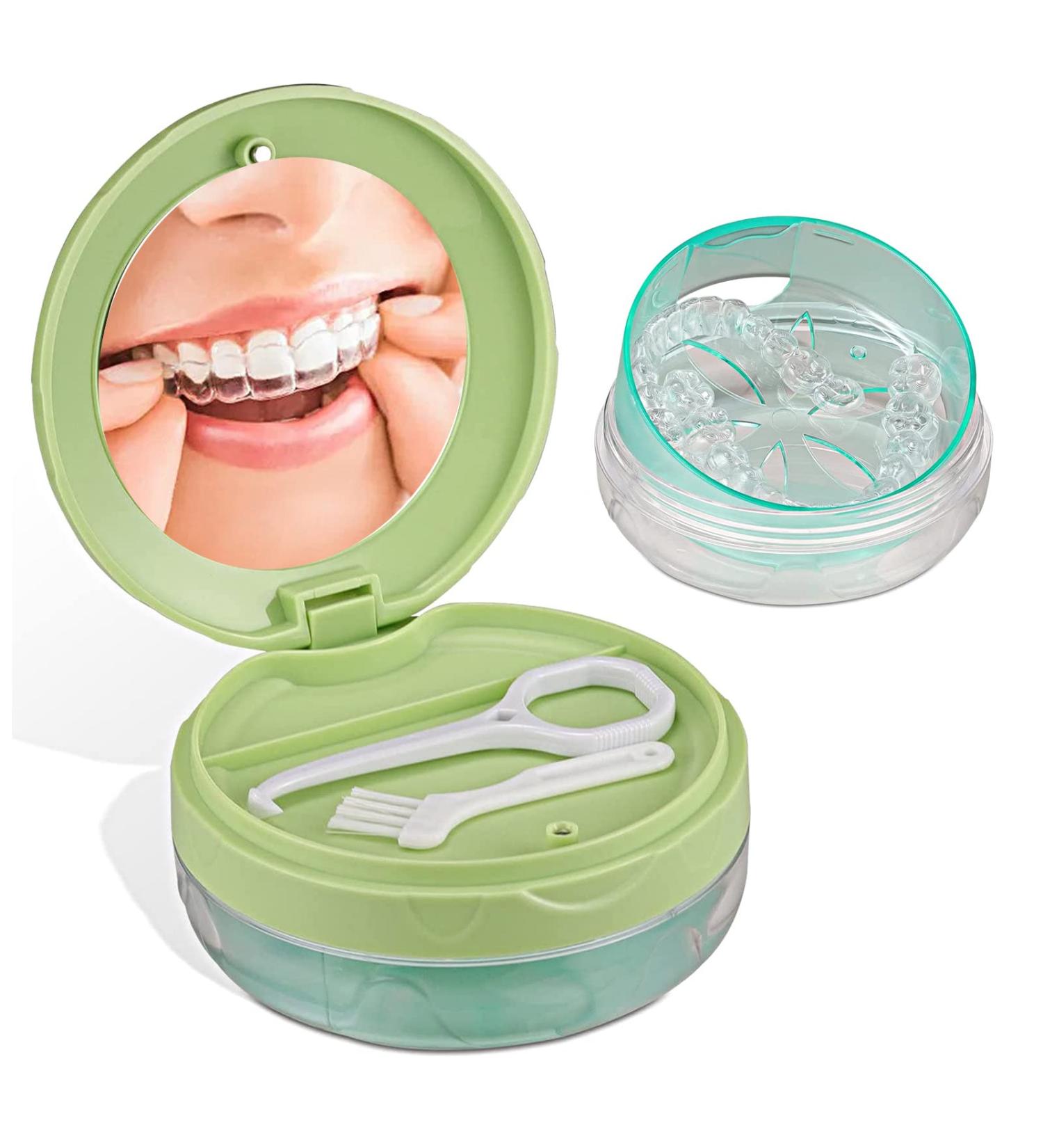 Didatool Leak-Proof Denture Storage Case - Portable & Mirror - Ideal for Travel & Daily Use (Green) - Buy Online on GoSupps.com