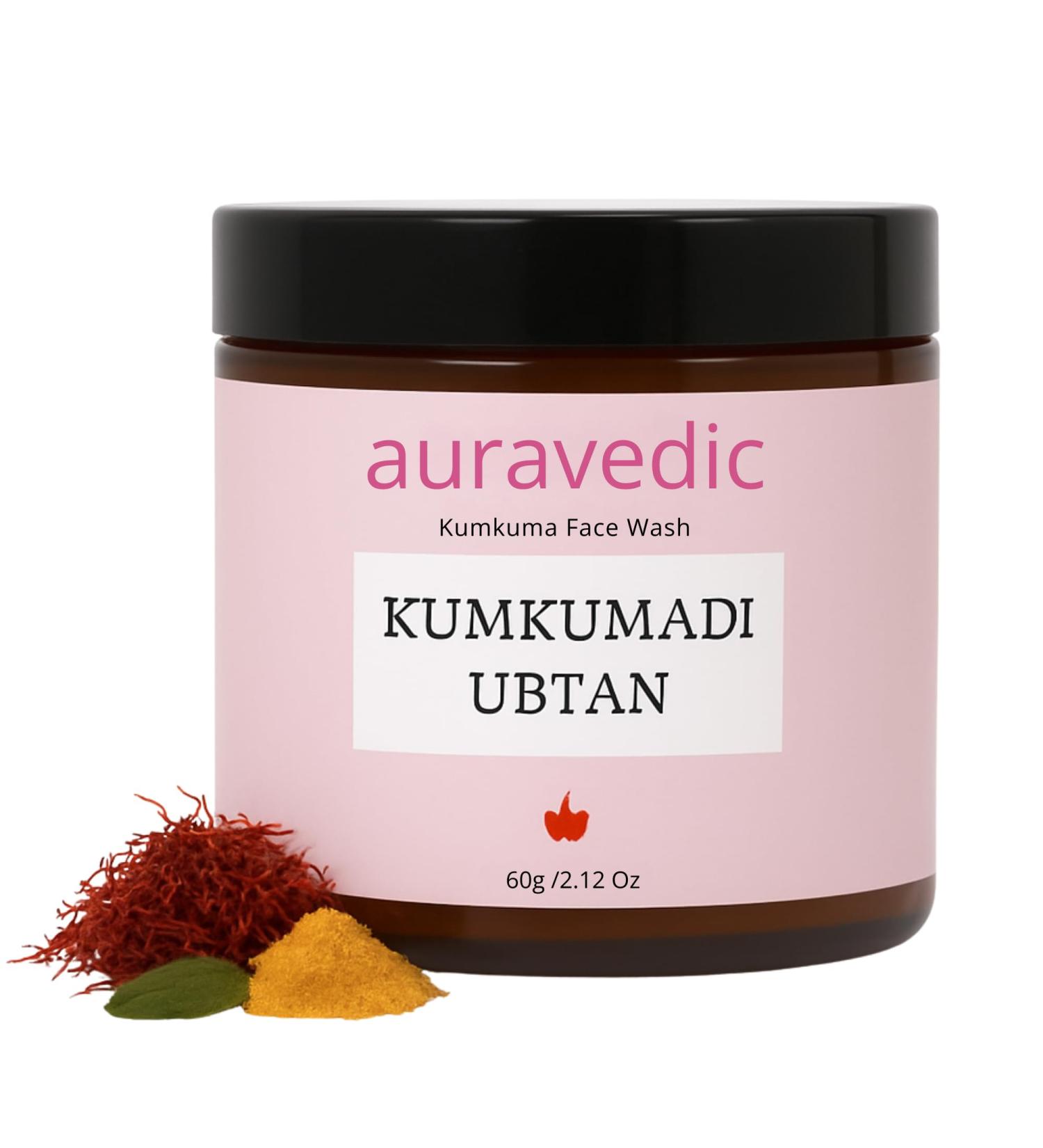 Auravedic Kumkumadi Ubtan Cleansing Powder | Ayurvedic Face Wash with Saffron & Turmeric | Helps Remove Tan Dirt & Impurities | Gentle Exfoliating Powder for Smooth Looking Skin | 2.12 Oz (60g) - Buy Online on GoSupps.com
