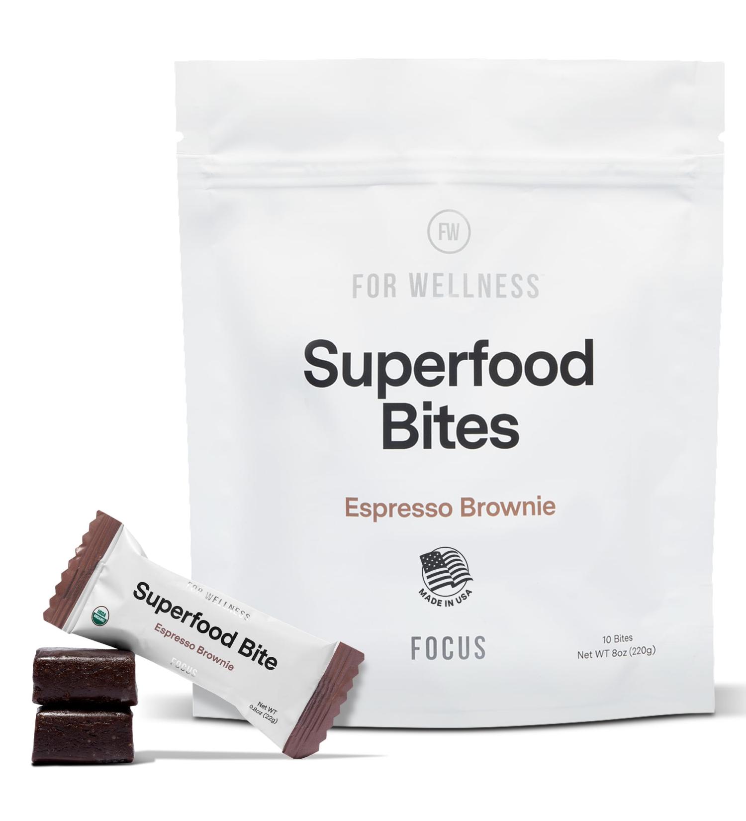 For Wellness Superfood Bites Focus | Healthy Snacks for Adults and Kids | Organic Healthy Snack with Nootropics for Energy and Brain Food | Cocoa Espresso Brownie Bites 10 Count 10 Bites - Buy Online on GoSupps.com