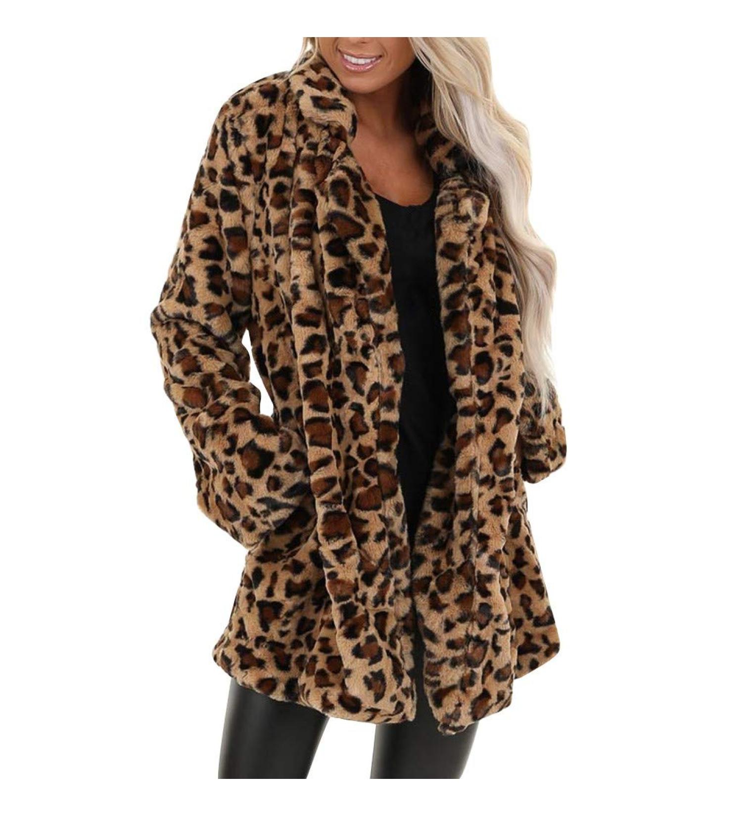 Duohropke Women s Leopard Teddy Plush Parka - Fuzzy Warm Autumn Winter Jacket with Bag | Casual Oversized Faux Fur Coat - Buy Online on GoSupps.com