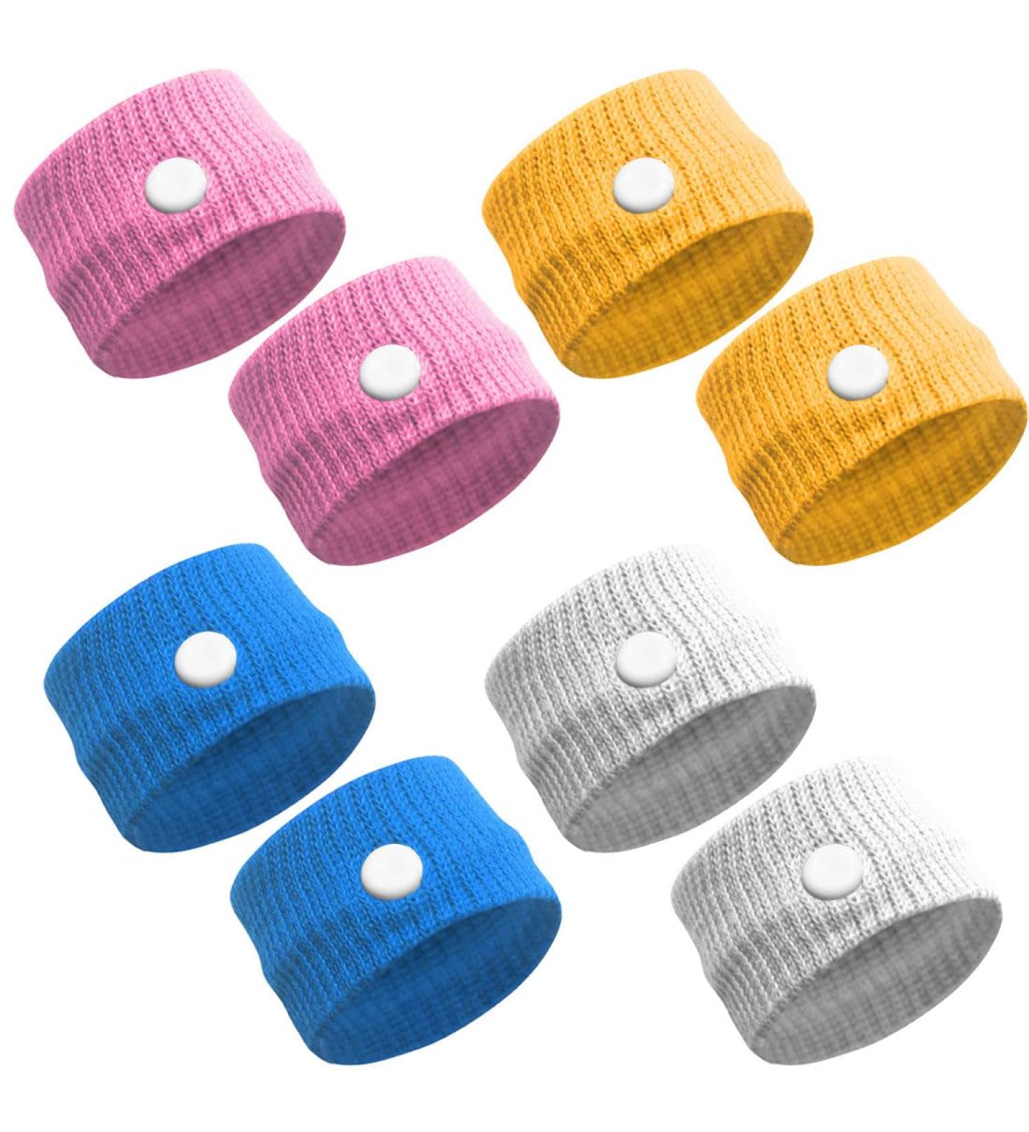 CPsyte Travel Sickness Relief Bracelets - Acupressure Bands for Nausea Motion Sickness - 4 Pairs in White Pink Yellow Blue - Buy Online on GoSupps.com