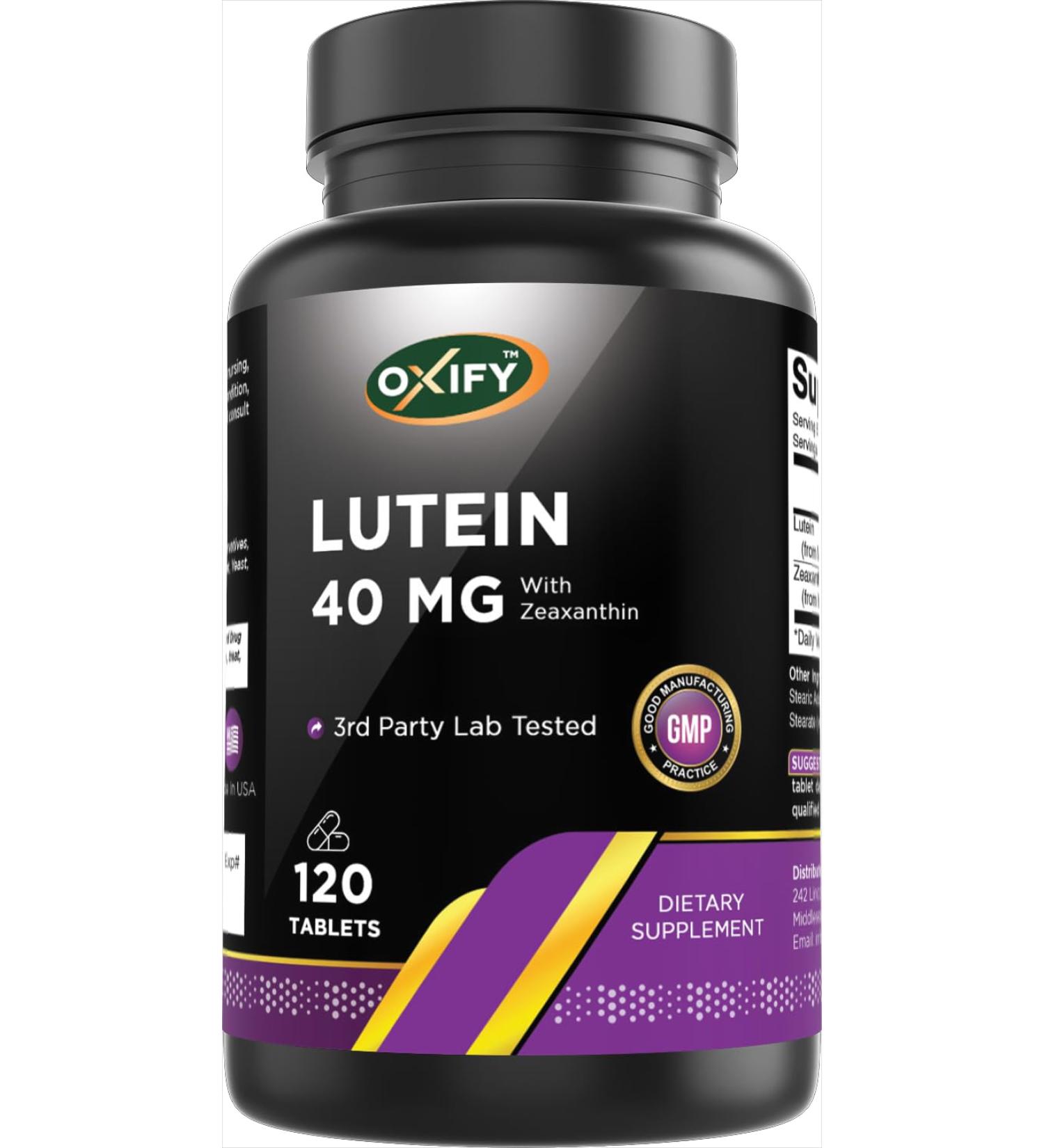 Oxify Lutein 40 mg | 120 Tablets | Gluten-Free Non-GMO | Supplement Made in USA - Buy Online on GoSupps.com