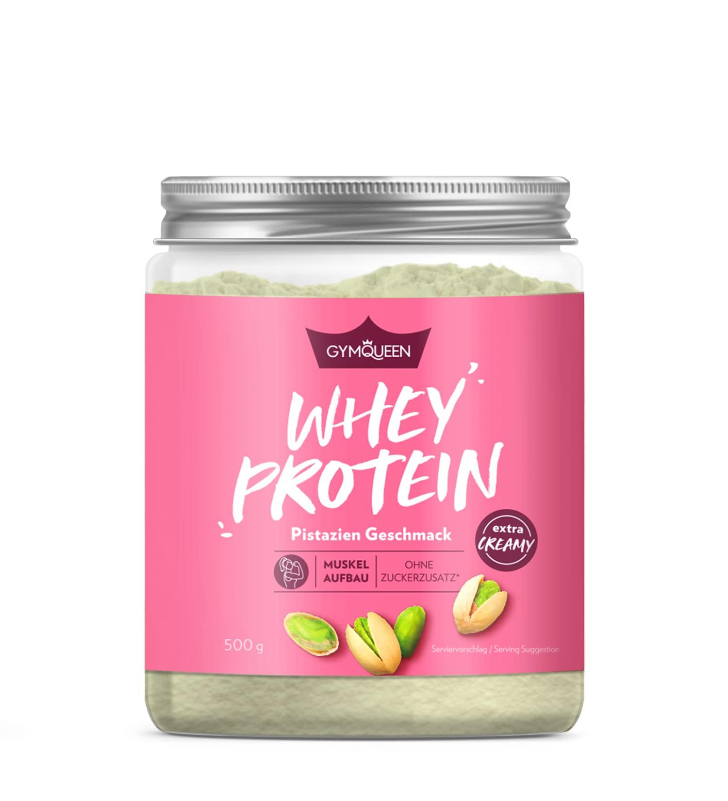 Gymqueen Whey Protein Powder - Pistachio 500g | High-Quality Protein Shake for Muscle Building | Sugar-Free | 73g Protein per Serving - Buy Online on GoSupps.com