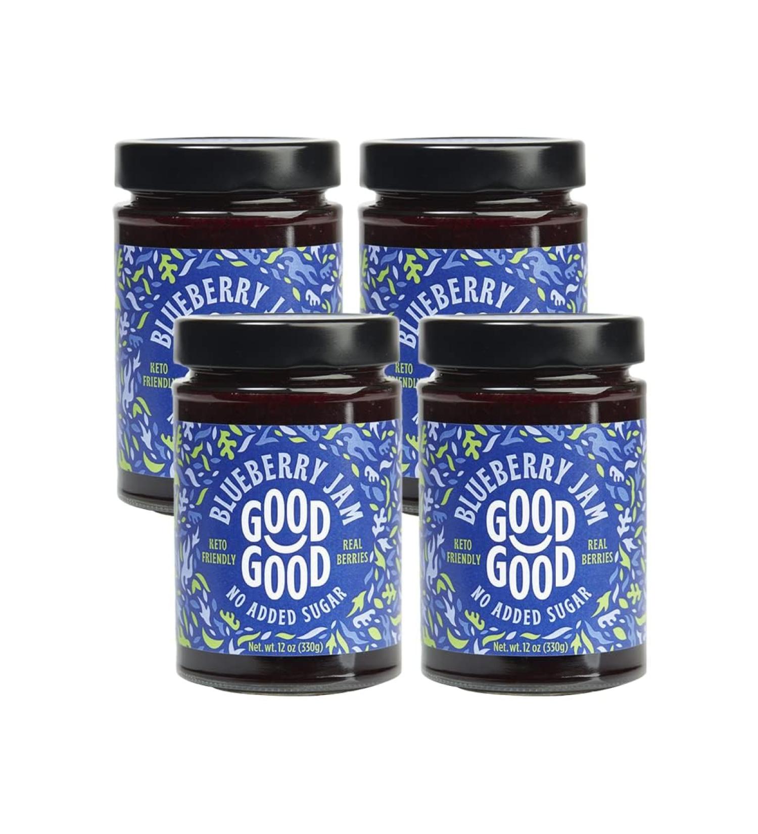 GOOD GOOD Sweet Blueberry Jam - Keto Friendly - Low Calorie Without Added Sugars - Vegan - Gluten Free - Preserves - 330g x4 - Buy Online on GoSupps.com