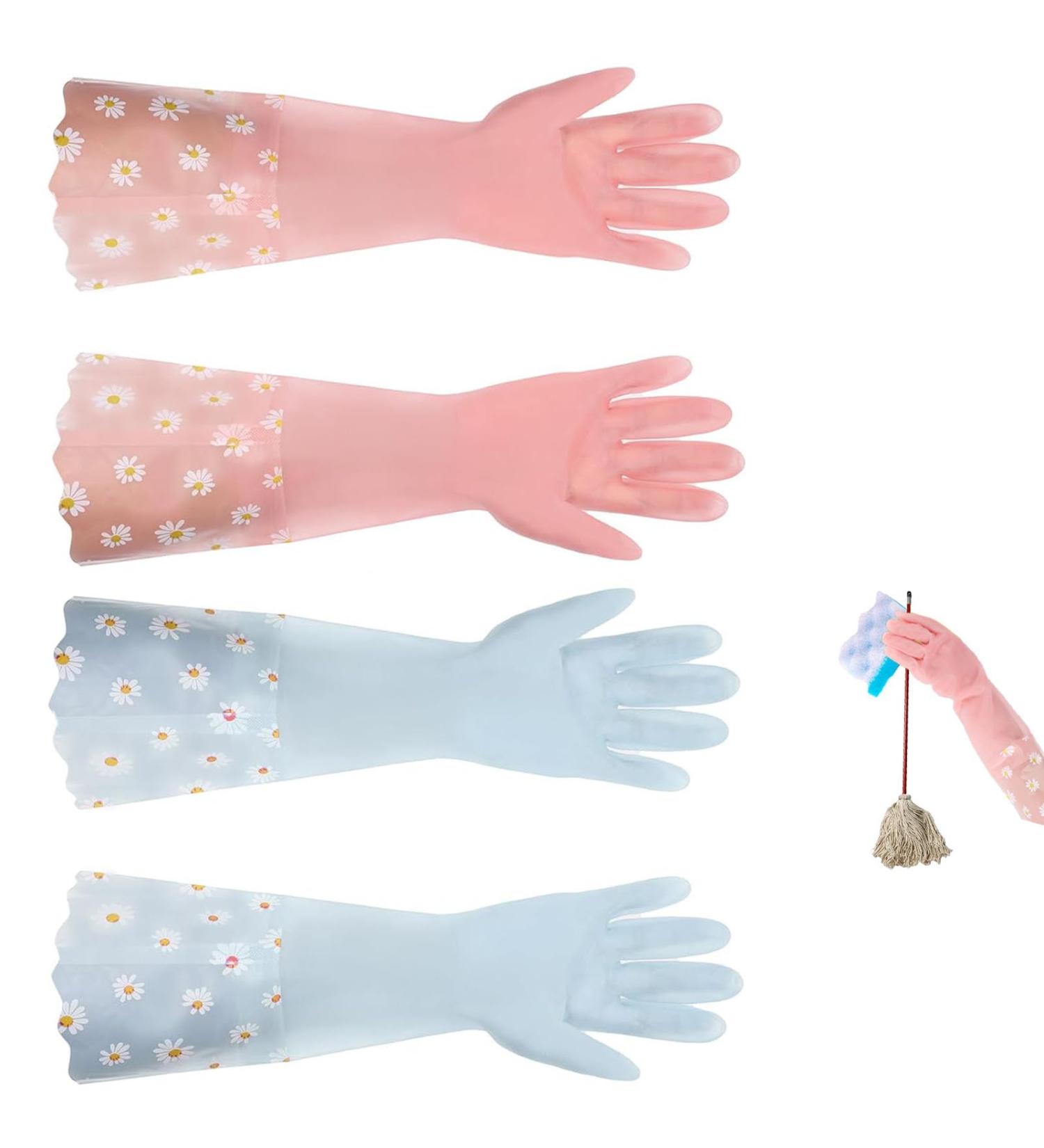 2 Pairs Medium Rubber Washing Up Gloves with Long Cuff for Household Cleaning - Dishwashing and Kitchen Gloves - Buy Online on GoSupps.com