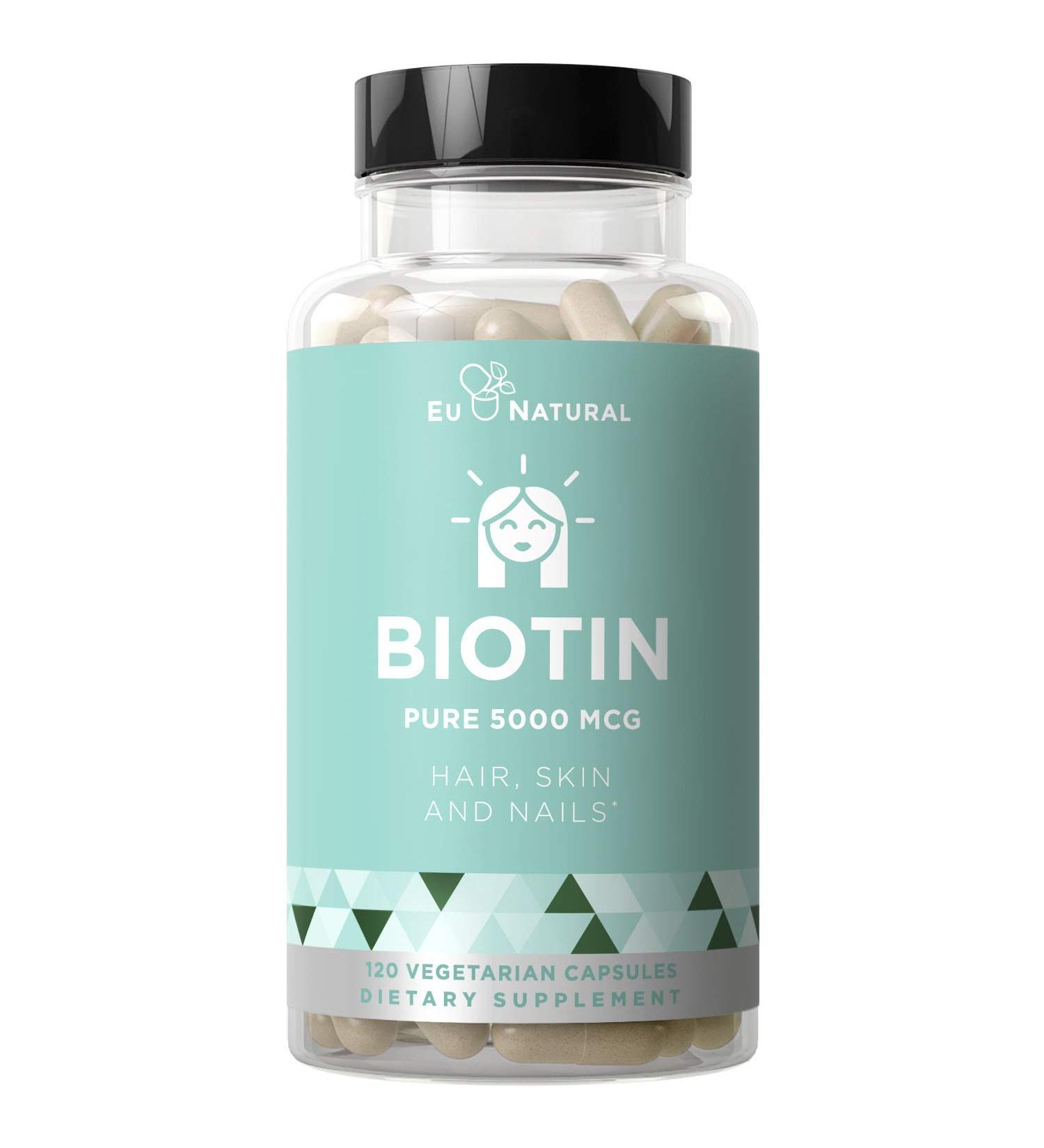 Eu Natural Biotin 5000 mcg - 120 Capsules for Hair  Skin & Nail Support - Buy Online on GoSupps.com