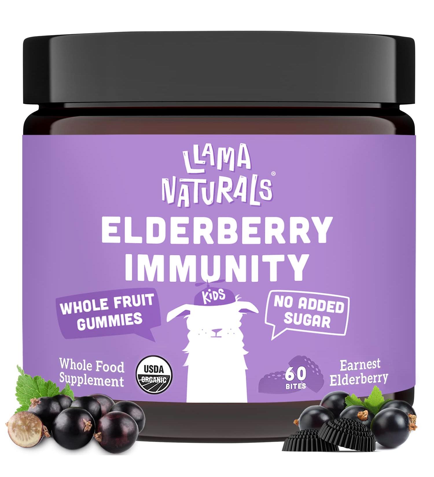 Organic Whole Fruit Sambucus Elderberry Gummies for Kids - Immune Support with Zinc, Vitamin C, and Beta Glucan - Vegan & Sugar-Free - 60 Gummies - Buy Online on GoSupps.com