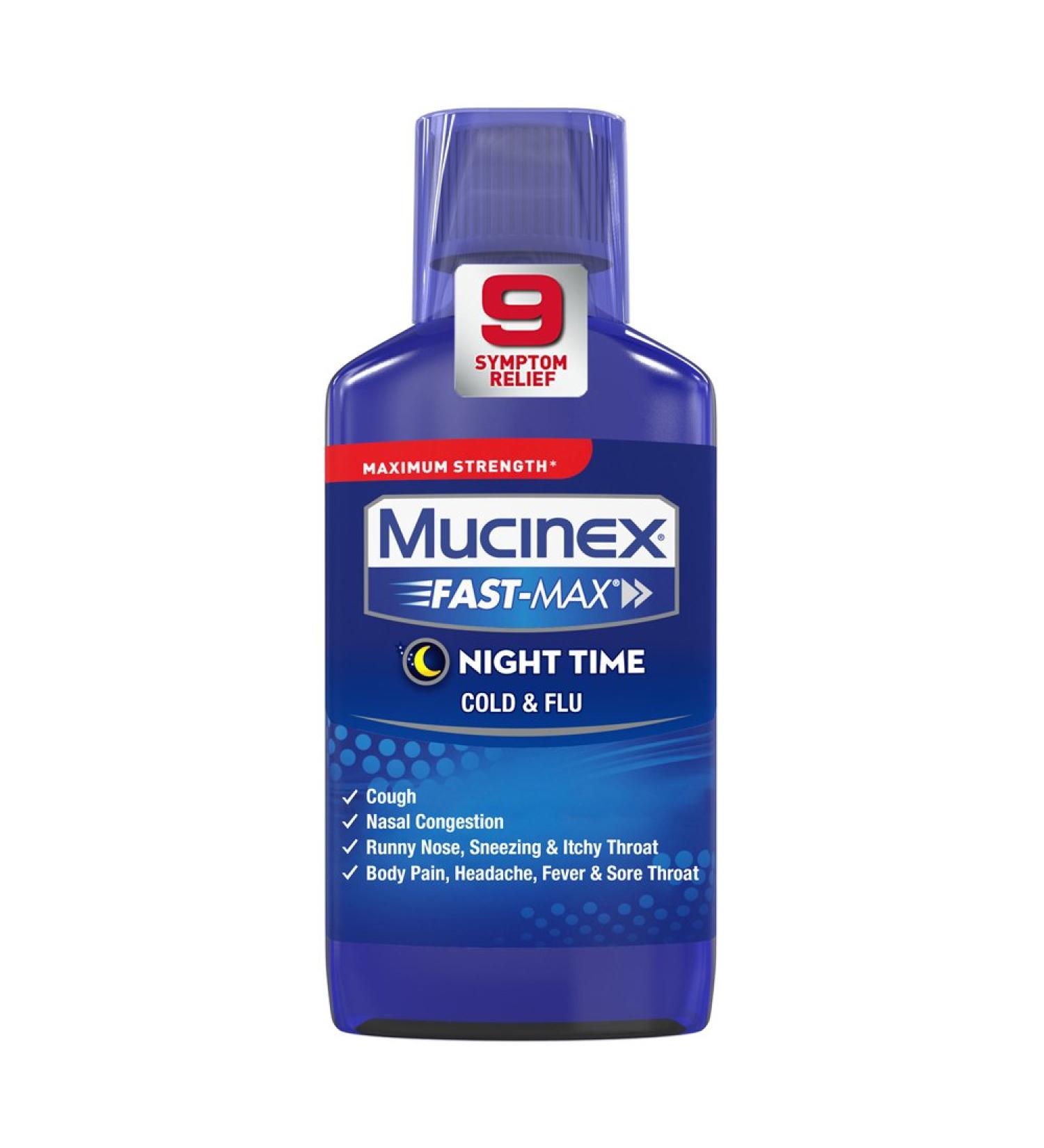 Mucinex Fast-Max Adult Nighttime Cold and Flu Liquid - 6 Ounce - Buy Online on GoSupps.com