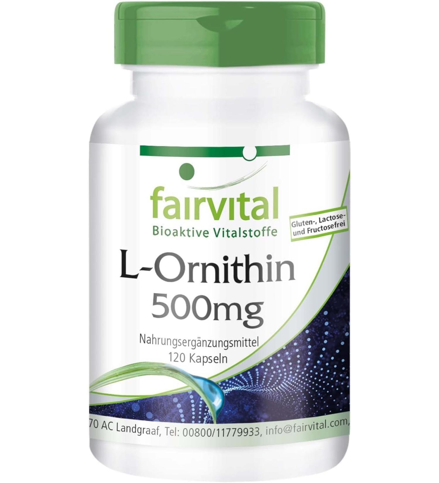 Fairvital L-Ornithine 500mg - High Dose Vegan Supplement - 120 Capsules | International Shipping Available - Buy Online on GoSupps.com