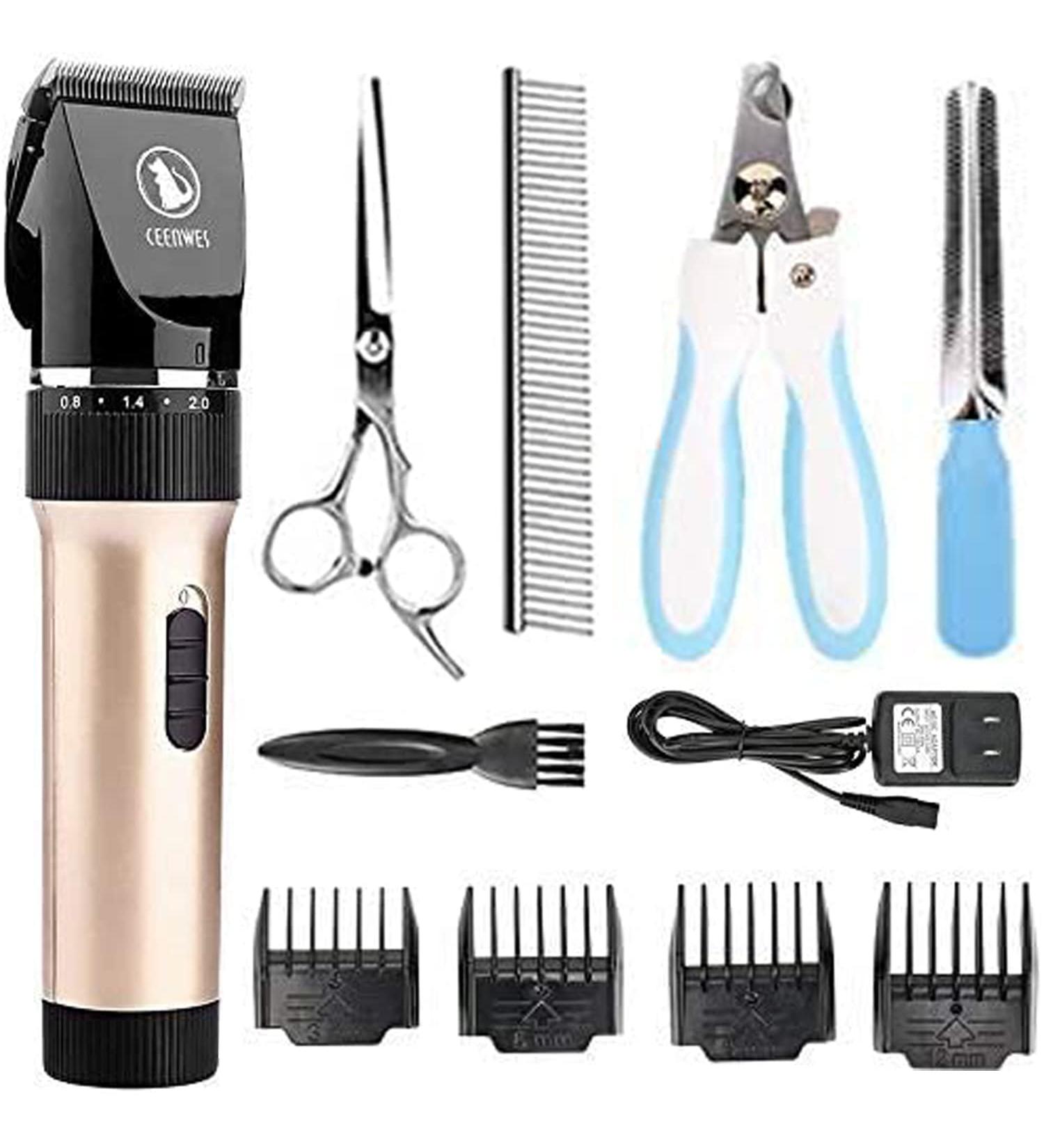 AOKEY Dog Clippers Low Noise Professional Hair Clipper Set with 4 Comb + Pro Accessories Rechargeable Shaving Tool - Buy Online on GoSupps.com