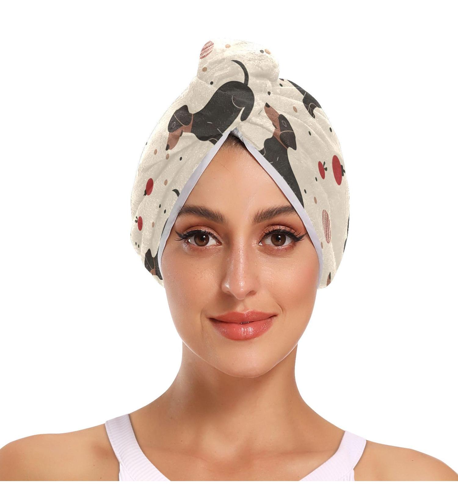 Black Dachshund Hair Towel 2 Pack | Super Absorbent Quick Dry Turbans for Women & Girls - Buy Online on GoSupps.com