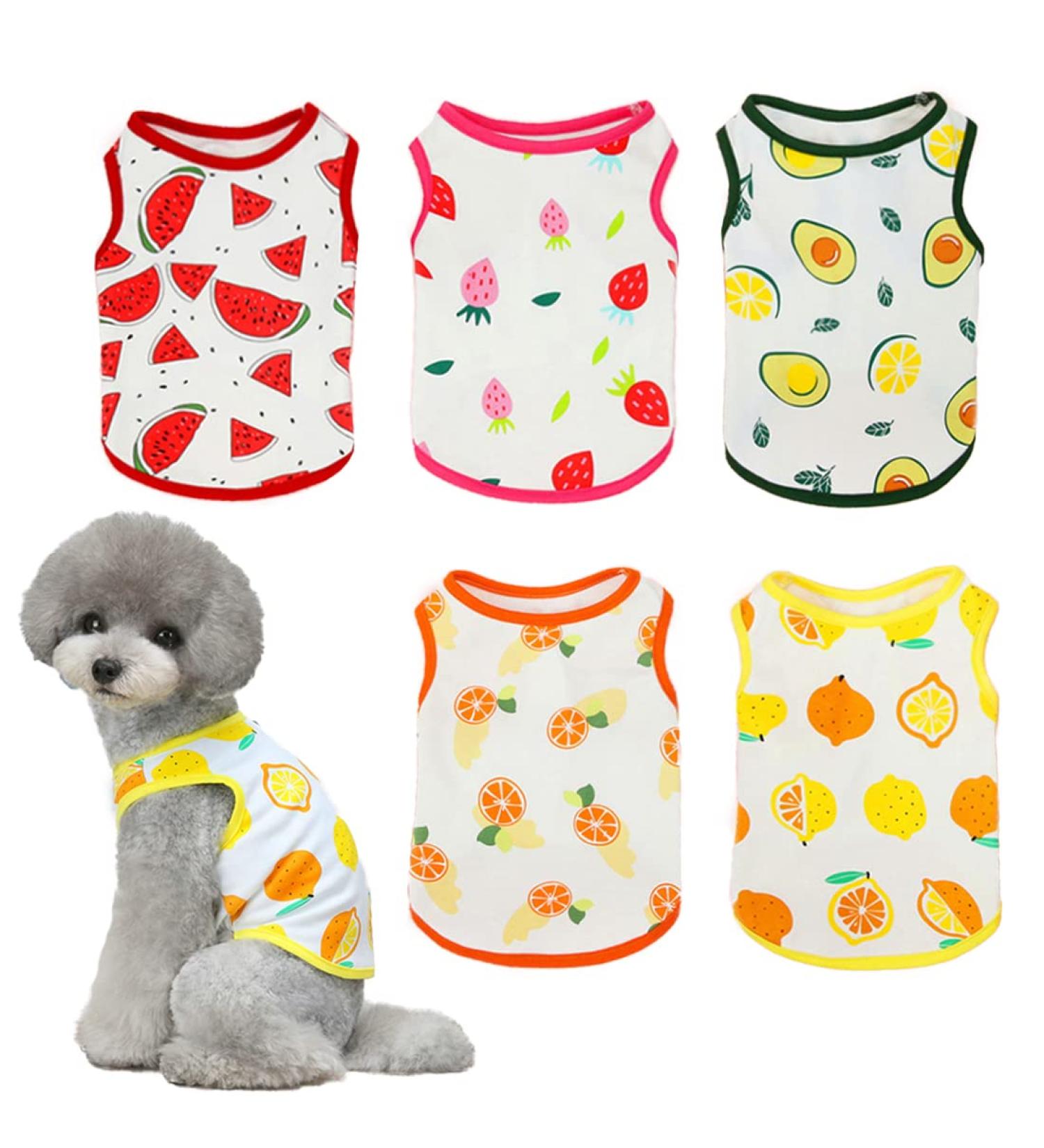 5 Pack Cute Fruit Printed Dog Shirts - Breathable Summer Vests for Small Dogs & Cats | Fashionable Puppy T-Shirts for Pets - Buy Online on GoSupps.com