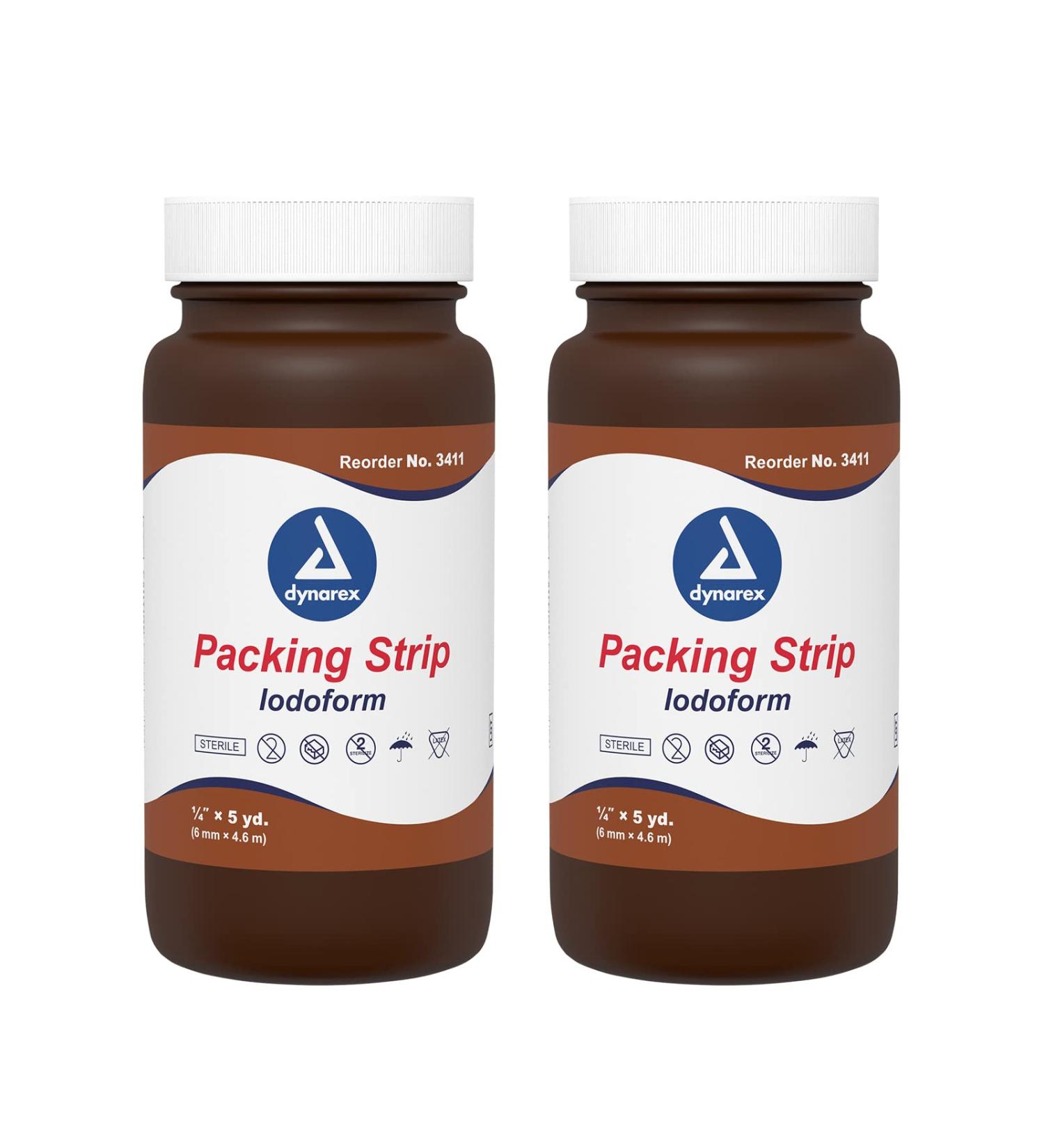 Dynarex Sterile Wound Care Plain Packing Strips with Iodoform - 100% Cotton, Soft & Absorbent - 1/4 x 5 yd (2 Jars) - Buy Online on GoSupps.com