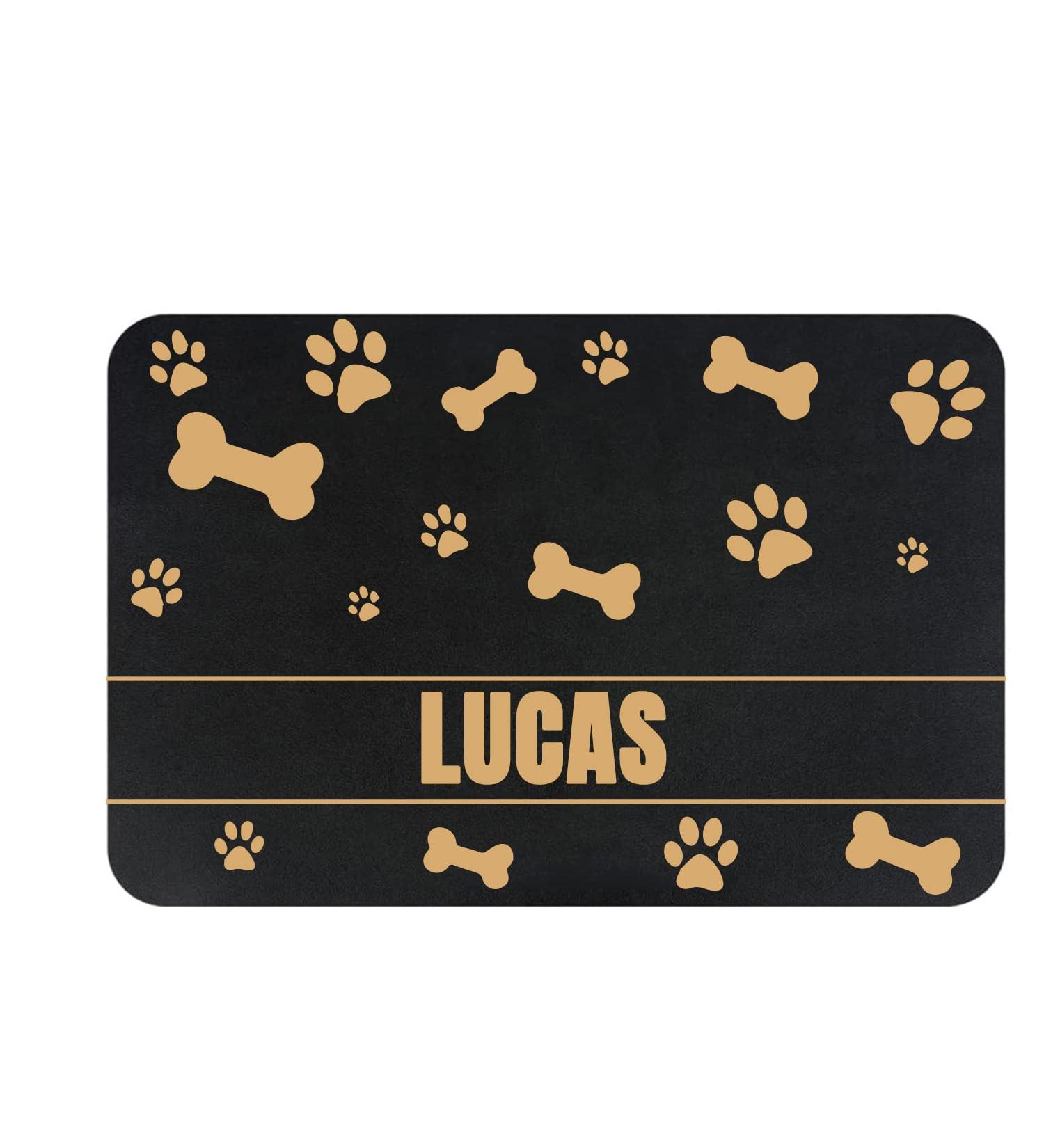 JMIPET Personalized Dog Cat Food Mat | Custom Waterproof Pet Bowl Mat with Non-Slip Bottom | Golden Bone & Paw Prints Design - Buy Online on GoSupps.com
