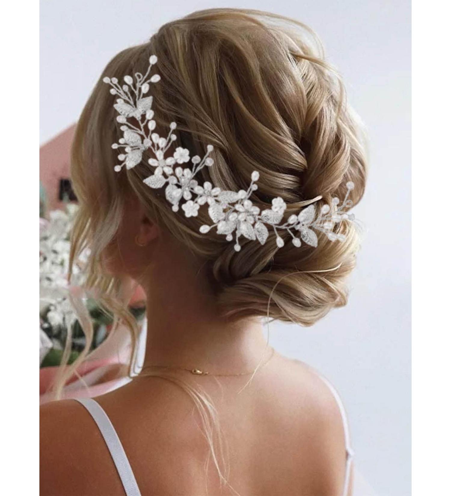 Yean Pearl Wedding Headband - Silver Flower Bridal Hair Accessories for Women and Girls - Buy Online on GoSupps.com