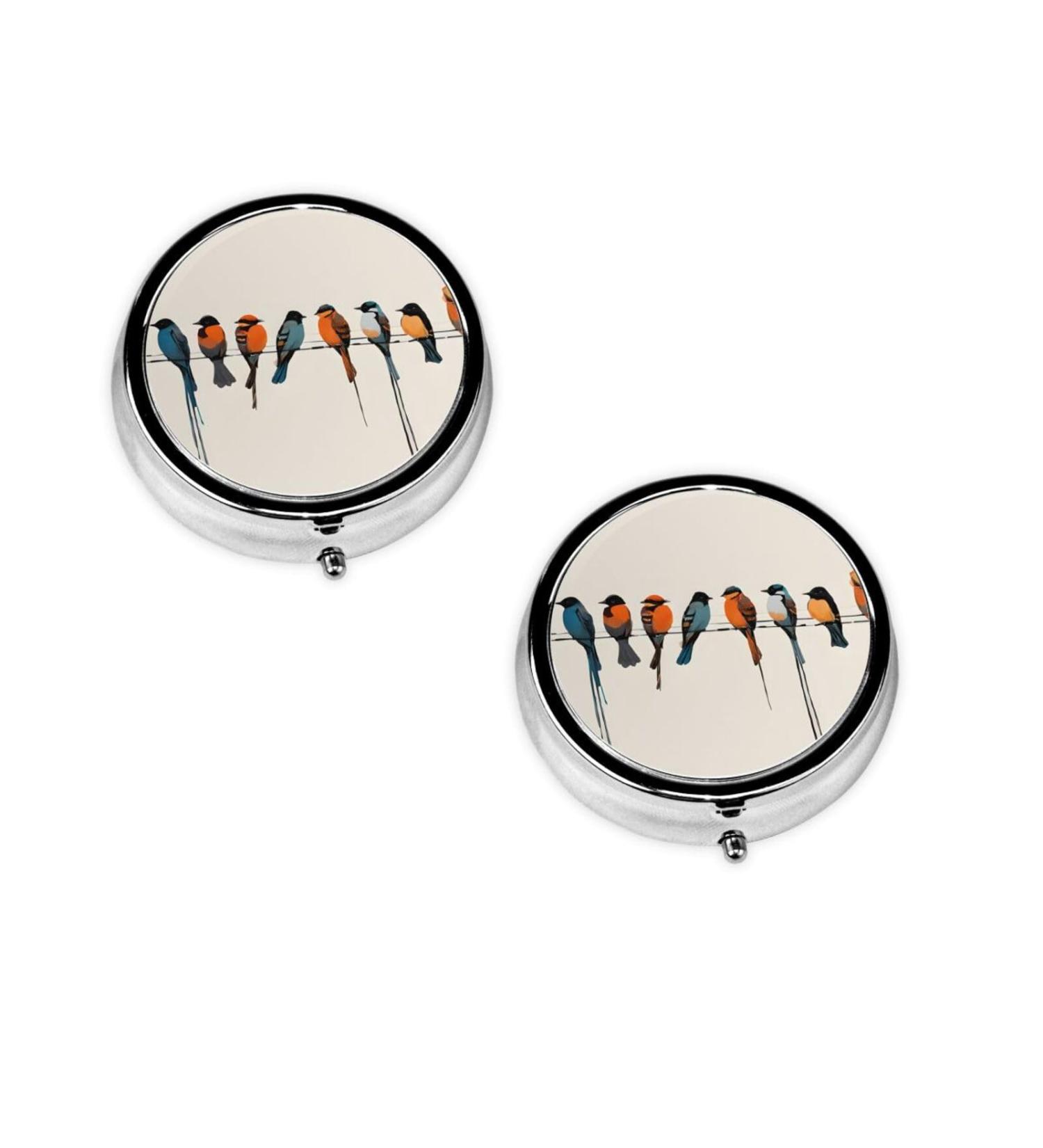 Colorful Bird Printed Mini Round Pill Box | 3 Compartment Travel Organizer | Portable Medicine Case for Home & Office - Buy Online on GoSupps.com