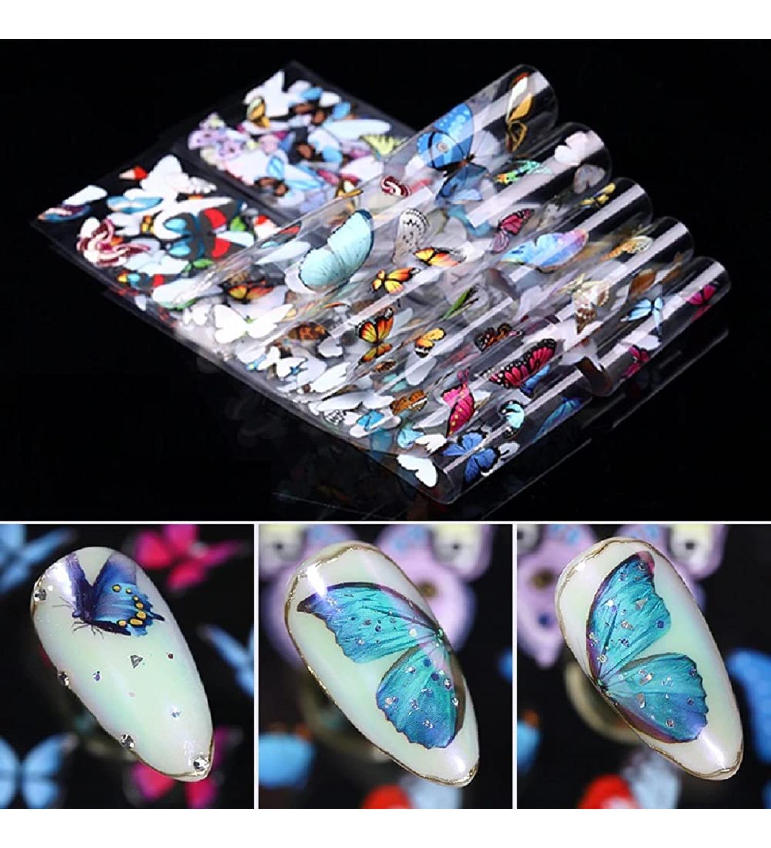 MXXHFC 10 pieces of blue butterfly nail films holographic stickers for nails stabilizer slide transfer paper wraps DIY manicure decoration tips (10 pieces-1) (10 pieces)