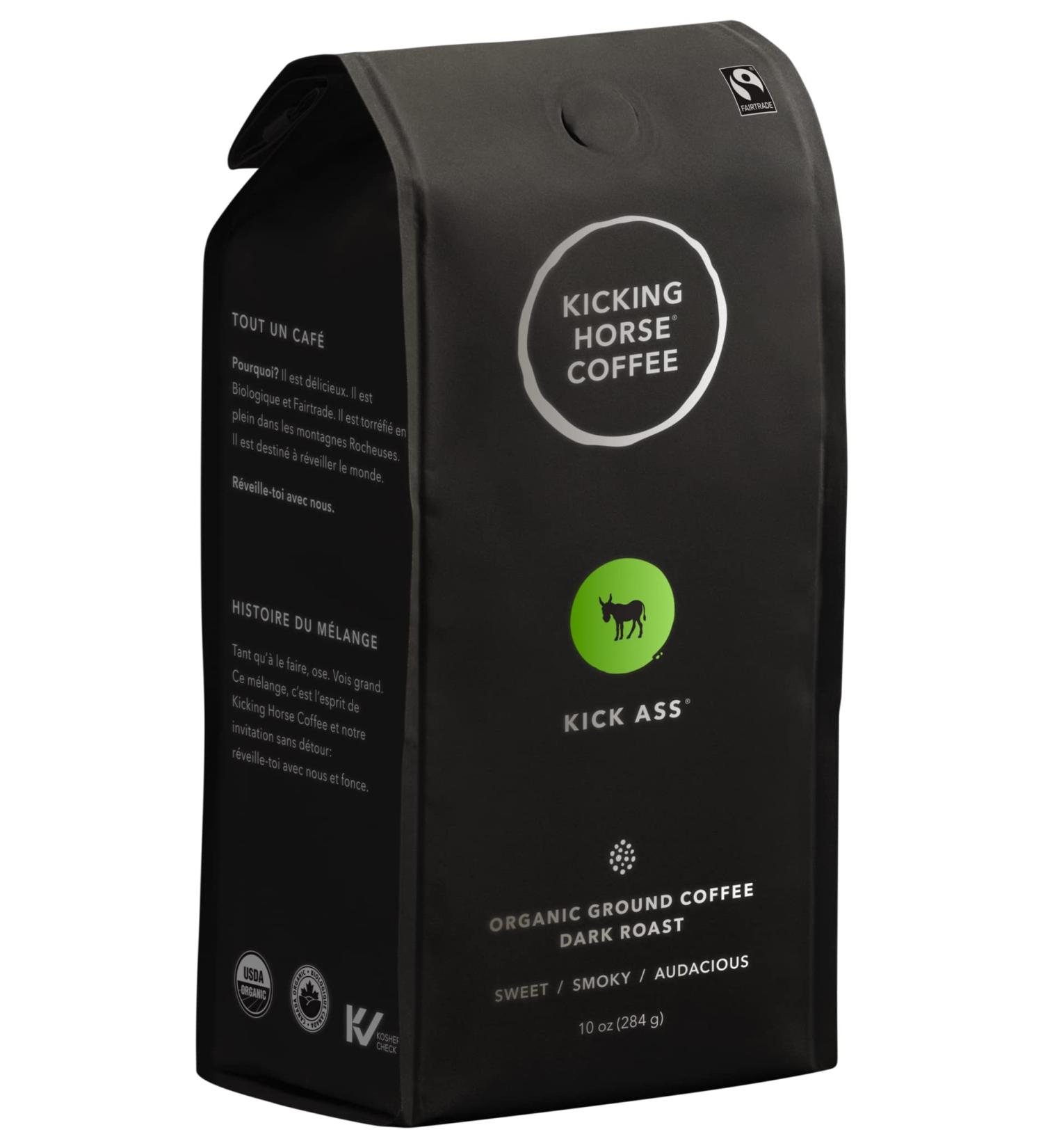 Kicking Horse Coffee Kick Ass Dark Roast - Organic, Fairtrade, Kosher, 10 Oz Ground - Buy Online on GoSupps.com