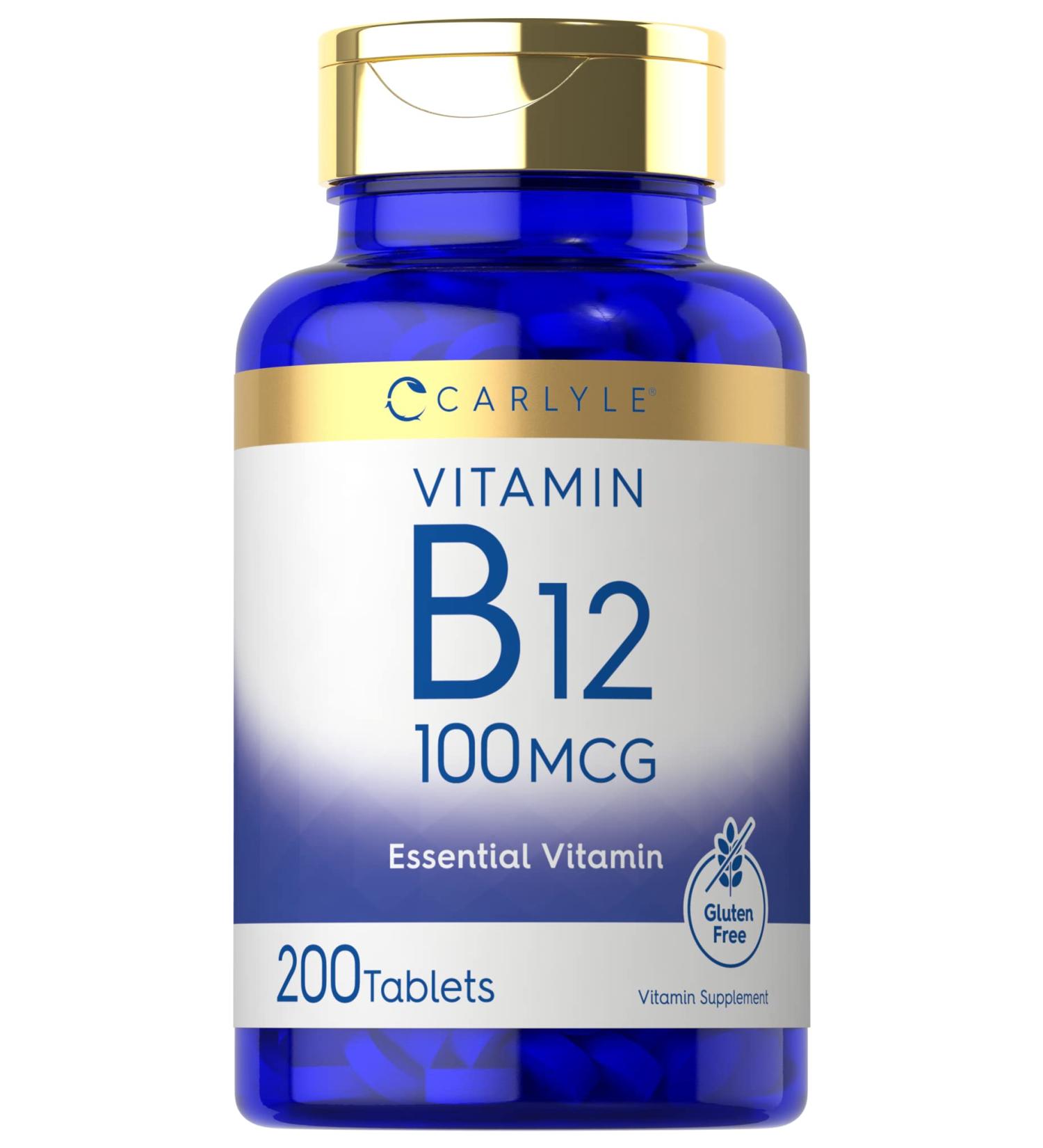 Carlyle Vitamin B12 100mcg - 200 Tablets | Vegan, Non-GMO, Gluten Free - Essential Supplement - Buy Online on GoSupps.com