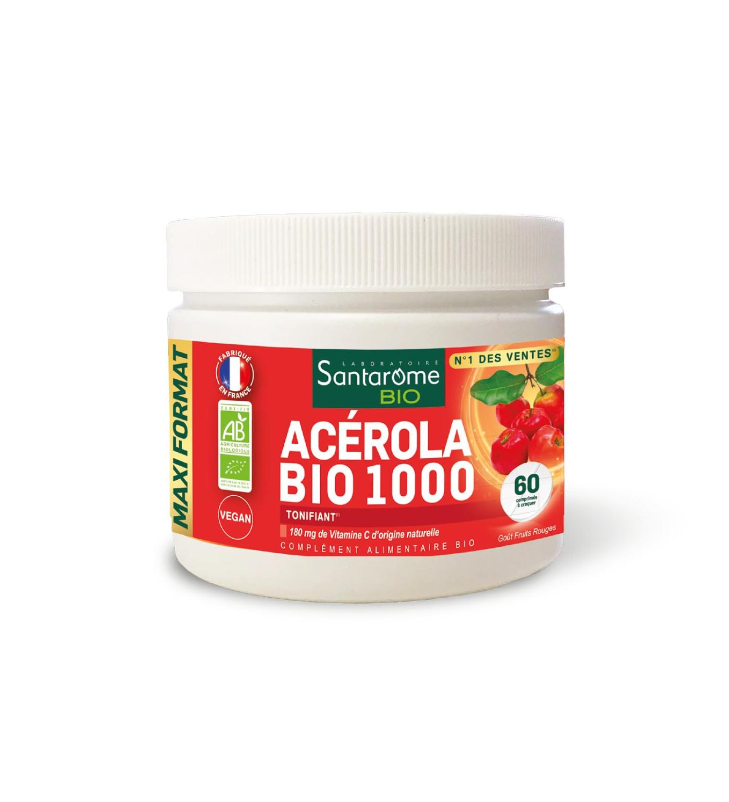 Santarome - Ac rola Bio 1000 - Compl ment alimentaire tonifiant - R duit la fatigue - Enrichi en Vitamine C - 60 comprim s - Vegan - Made In France - Buy Online on GoSupps.com