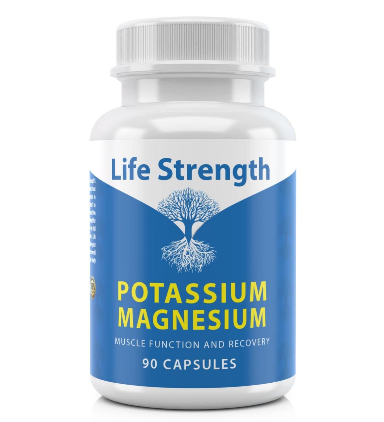 Life Strength Magnesium Potassium Complex Supplement - 90 Capsules - Supports Vascular Health & Leg Cramp Relief - Buy Online on GoSupps.com