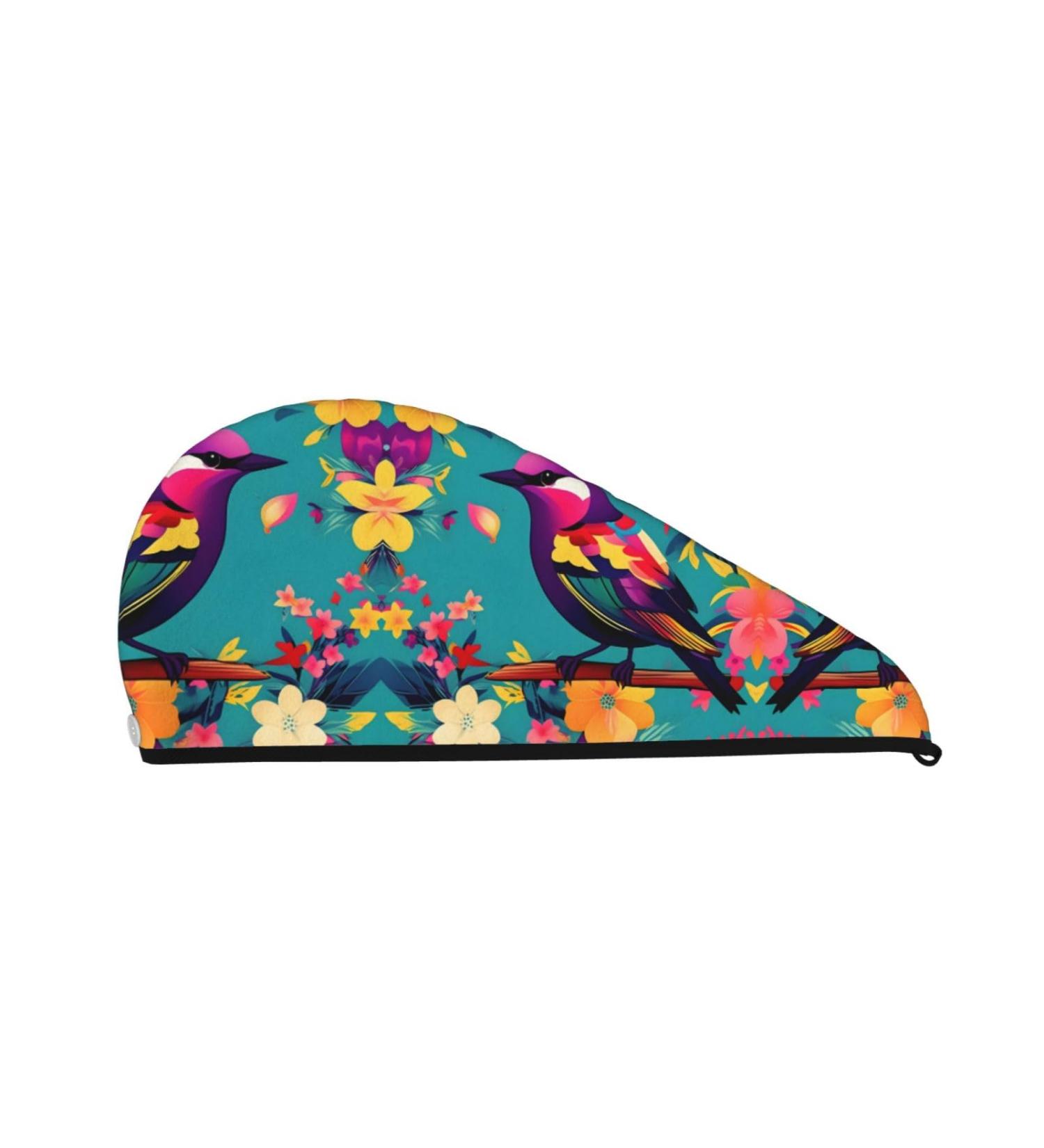 Colorful Flowers Bird SamLng Coral Velvet Dry Hair Cap - Ideal for Home Travel Pool Parties & Beaches - Buy Online on GoSupps.com