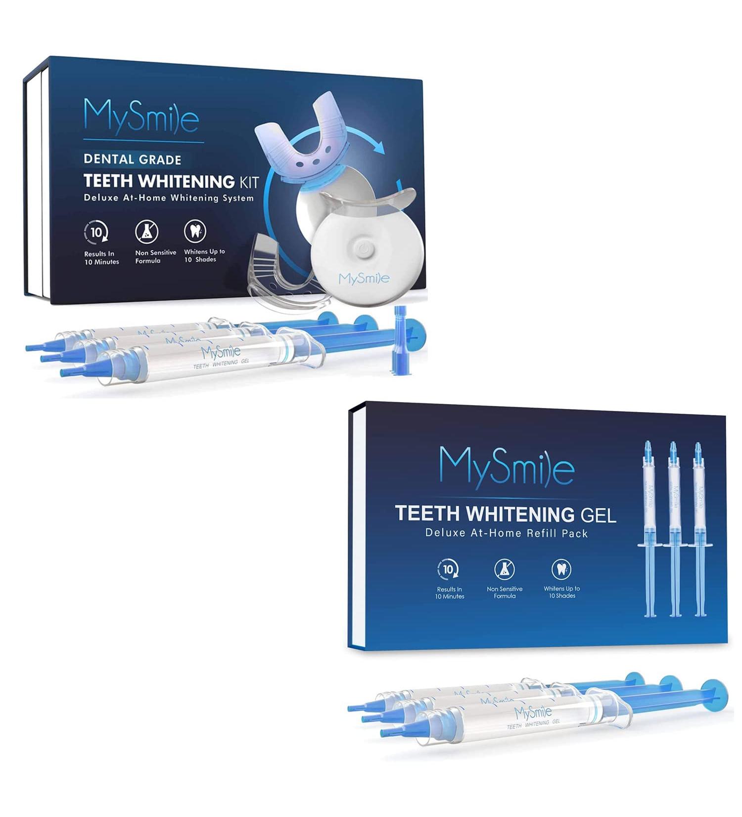 MySmile Teeth Whitening Kit with LED Light - Fast Non-Sensitive Whitener with 3 Carbamide Peroxide Gels - Remove Stains from Coffee, Smoking, Wine & Food - 10 Min Treatment - Buy Online on GoSupps.com
