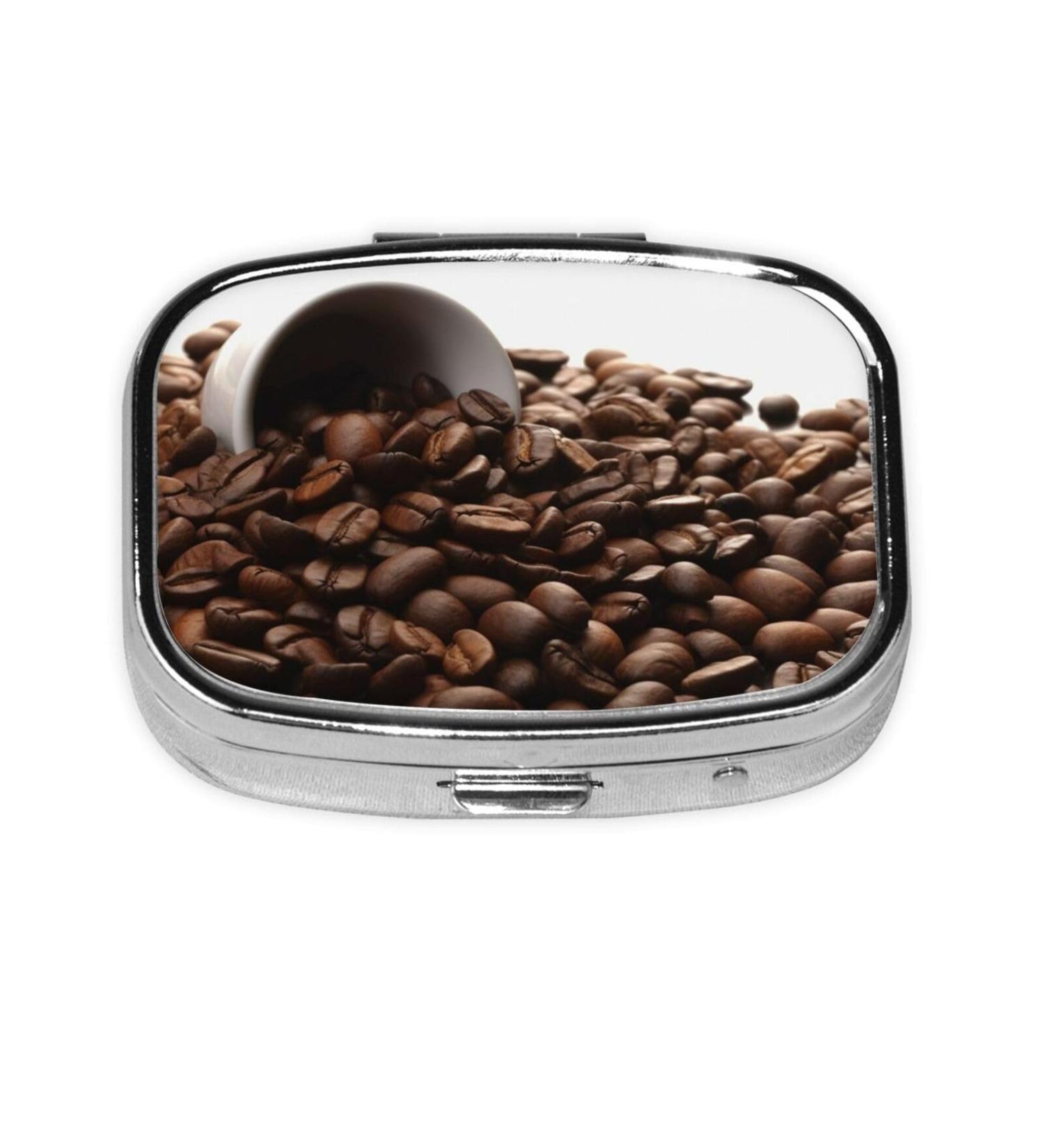 Coffee Beans Printed Square Pill Box - Portable Travel Medicine Organizer | Shop Now - Buy Online on GoSupps.com