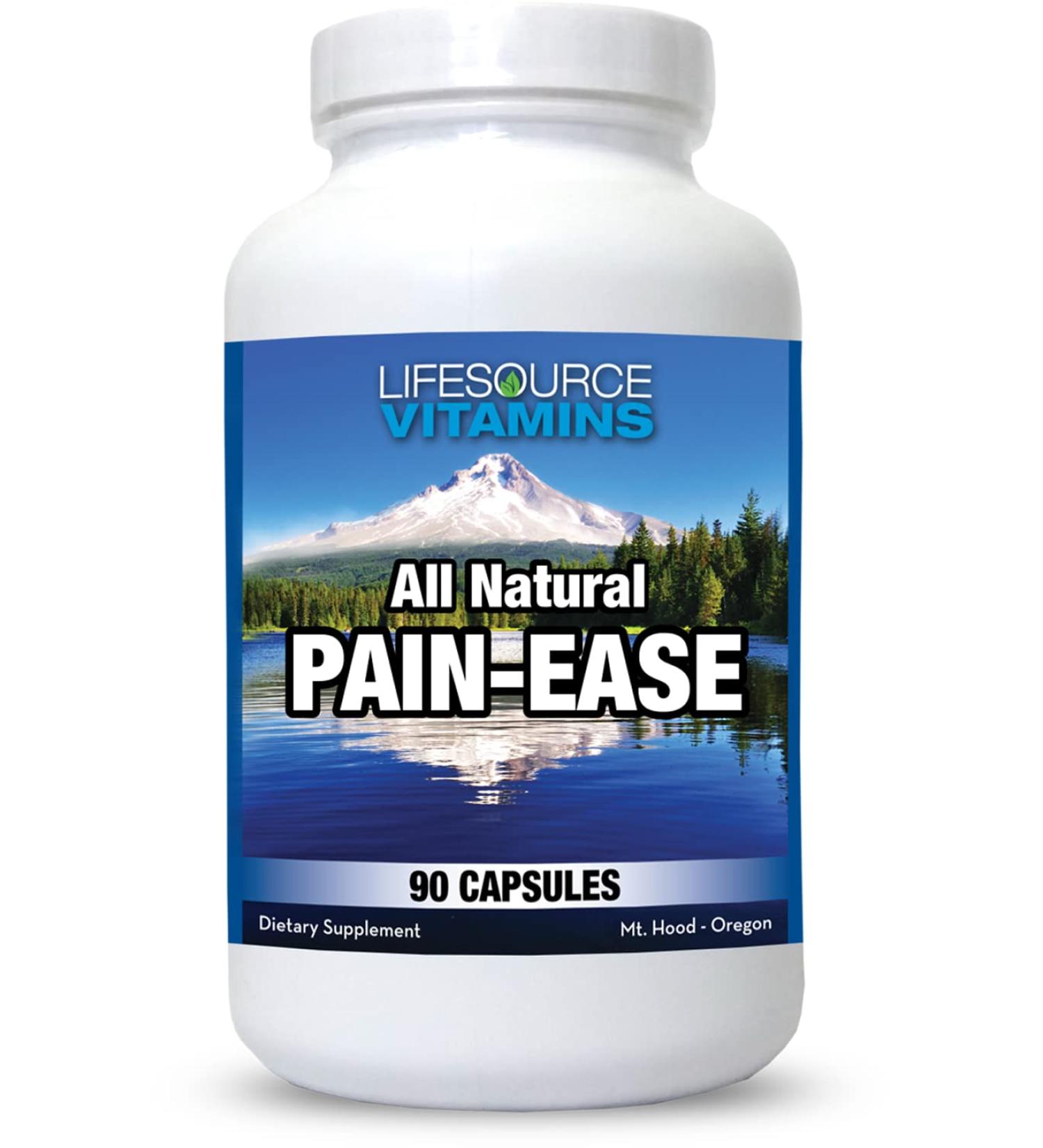 LifeSource Vitamins All Natural Pain Ease 20 Synergistic Herbs and Enzymes That Naturally & Safely Support: Headaches & Migraines - Knees Shoulders Joints Leg Pain Tension