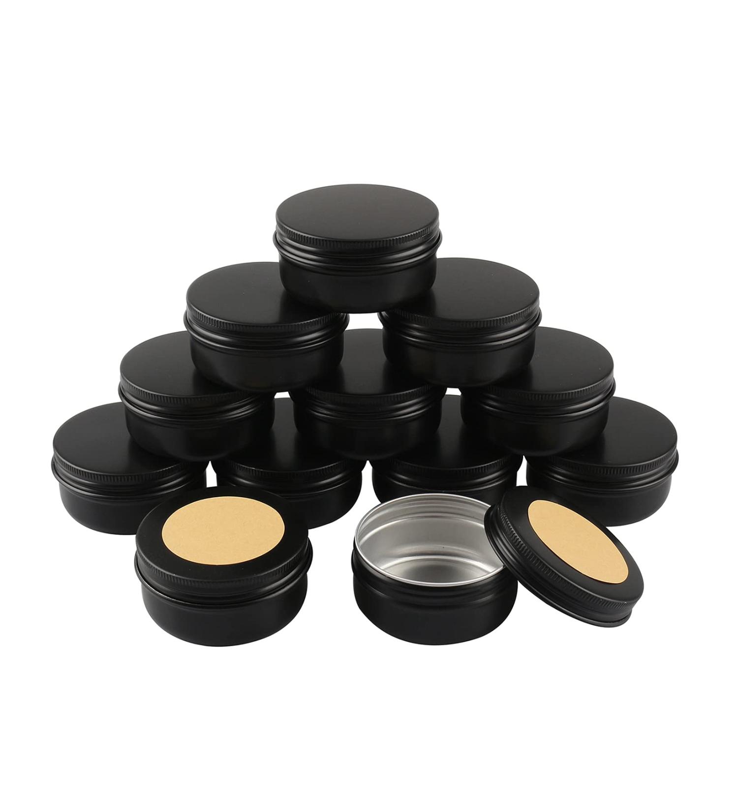 12-Pack 50ml Matte Black Aluminum Jars with Screw Caps - Ideal for Candles Creams & DIY Projects - Includes 12 Stickers - Buy Online on GoSupps.com