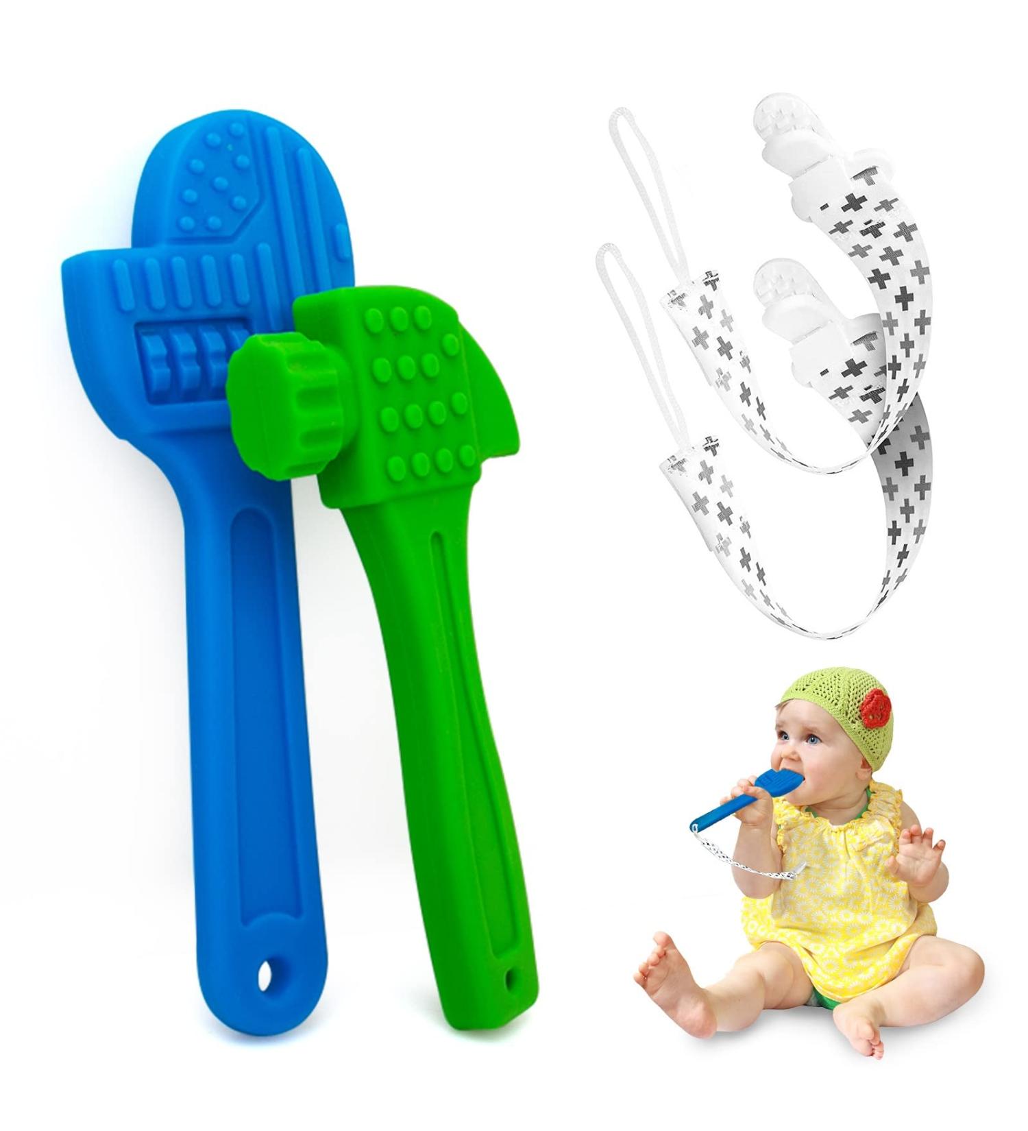Baby Teething Toys for Boys 0-18 Months | BPA-Free Silicone Teethers with Anti-Lost Rope | Hammer and Wrench Shape Chew Toys - Buy Online on GoSupps.com
