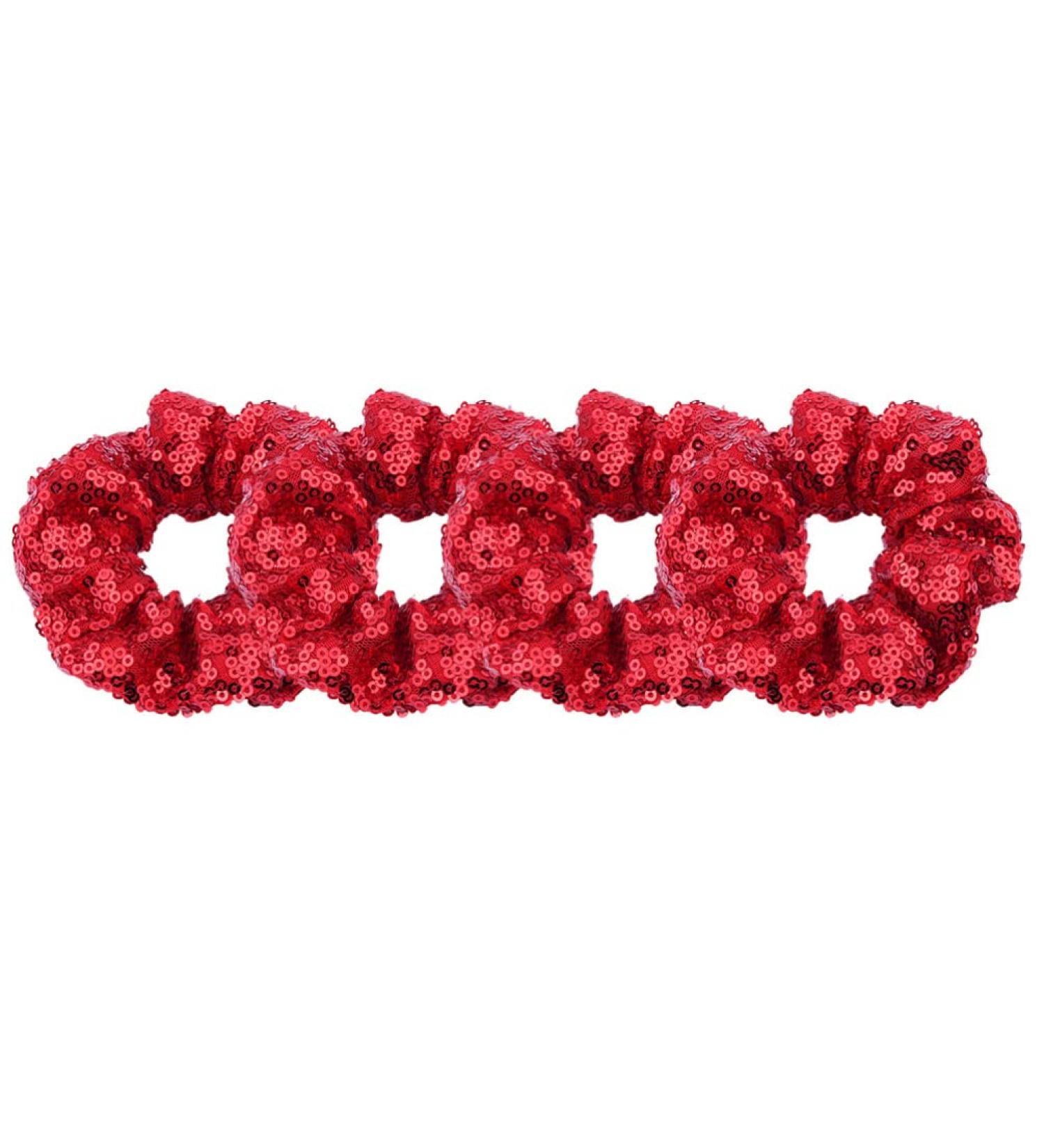 Red Sequin Hair Ties - 4pcs Christmas & Valentine's Day Elastic Ponytail Holders for Women & Girls - Buy Online on GoSupps.com
