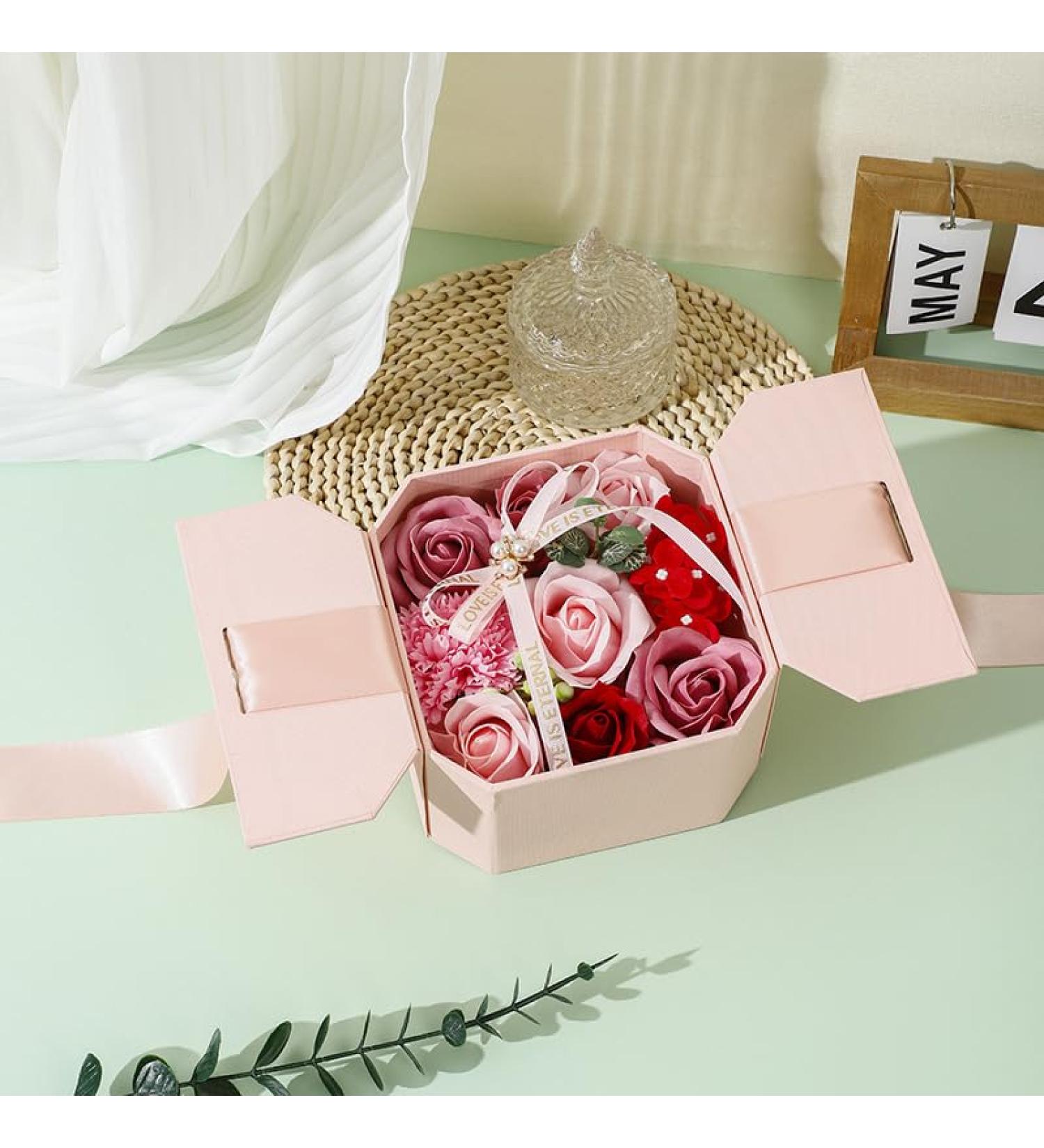 Rose Bath Soap - Flower Floral Scented Petals Body Soap in Flower Box for Women Plant Essential Oil Flower Soap Set for Birthday Valentine s Day Thanksgiving Day Christmas (Pink-2) - Buy Online on GoSupps.com