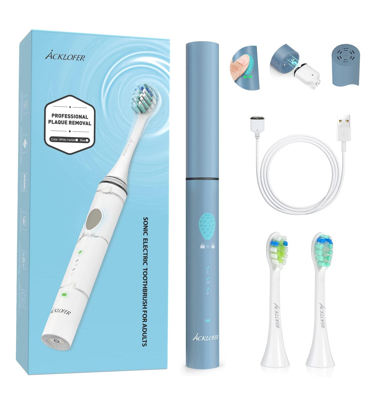 Acklofer Sonic Electric Toothbrush for Adults - Whitening Rechargeable Toothbrush with Smart Timer - Ultrasonic Toothbrush for Home and Travel (Lake Blue) - Buy Online on GoSupps.com