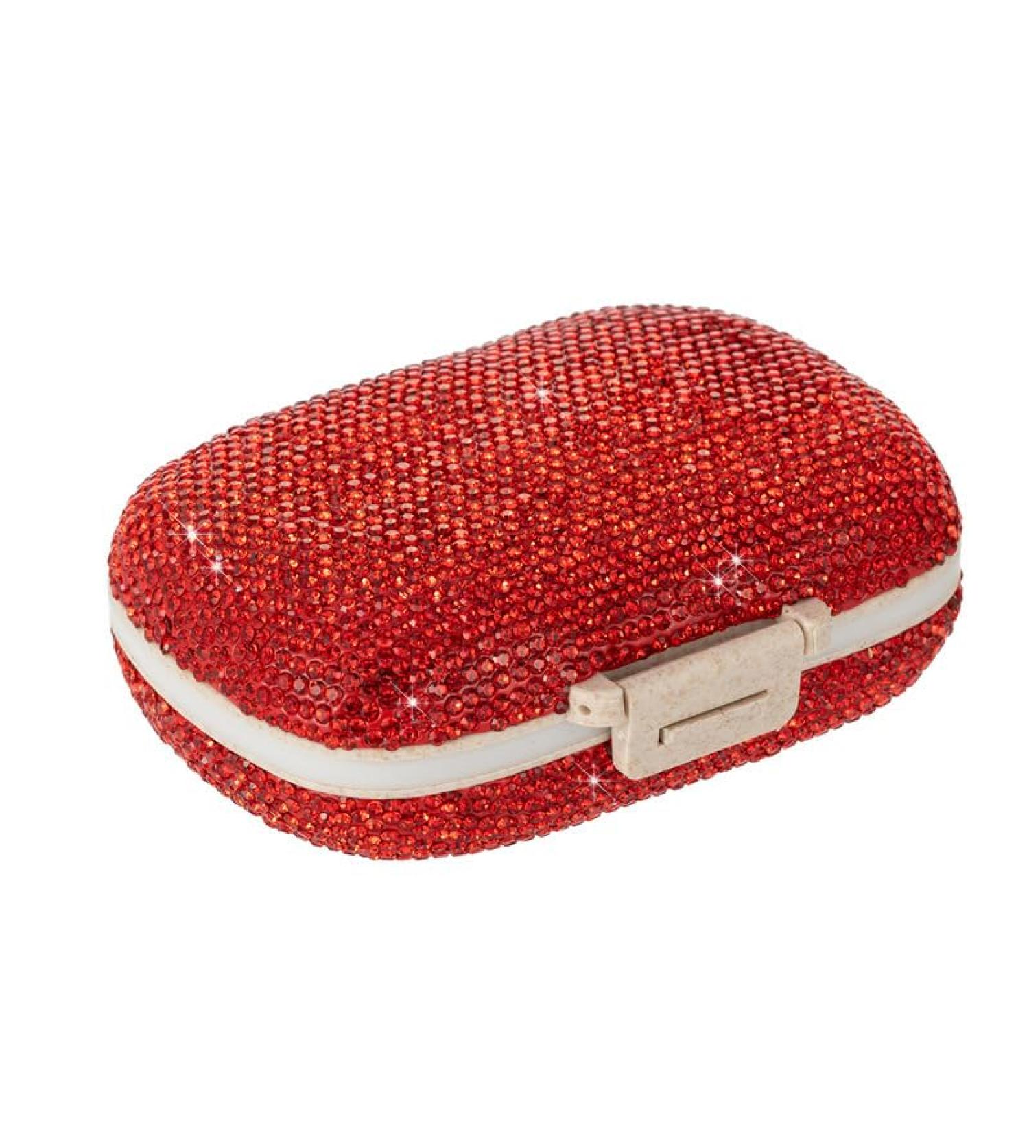 Bling Sparkling Portable 8-Compartment Waterproof Pill Organizer Box - Ideal Travel Case & Everyday Compact Pill Holder in Red | Shop Internationally - Buy Online on GoSupps.com