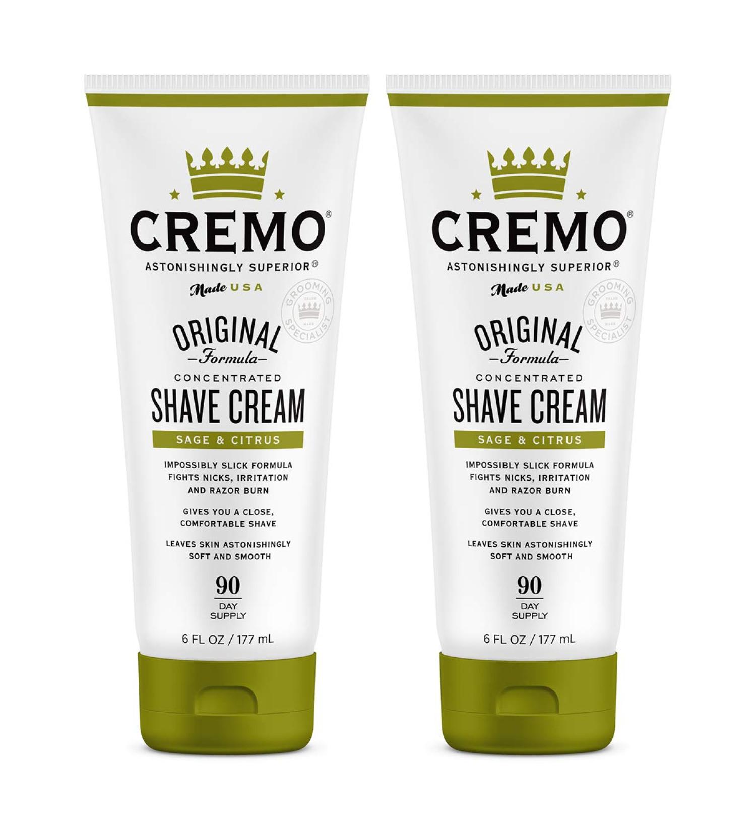 Cremo Barber Grade Sage & Citrus Shave Cream - 6 Fl Oz (2 Pack) | Ultra-Slick Formula for Smooth Shaves, Fights Nicks, Cuts, and Razor Burn - Buy Online on GoSupps.com