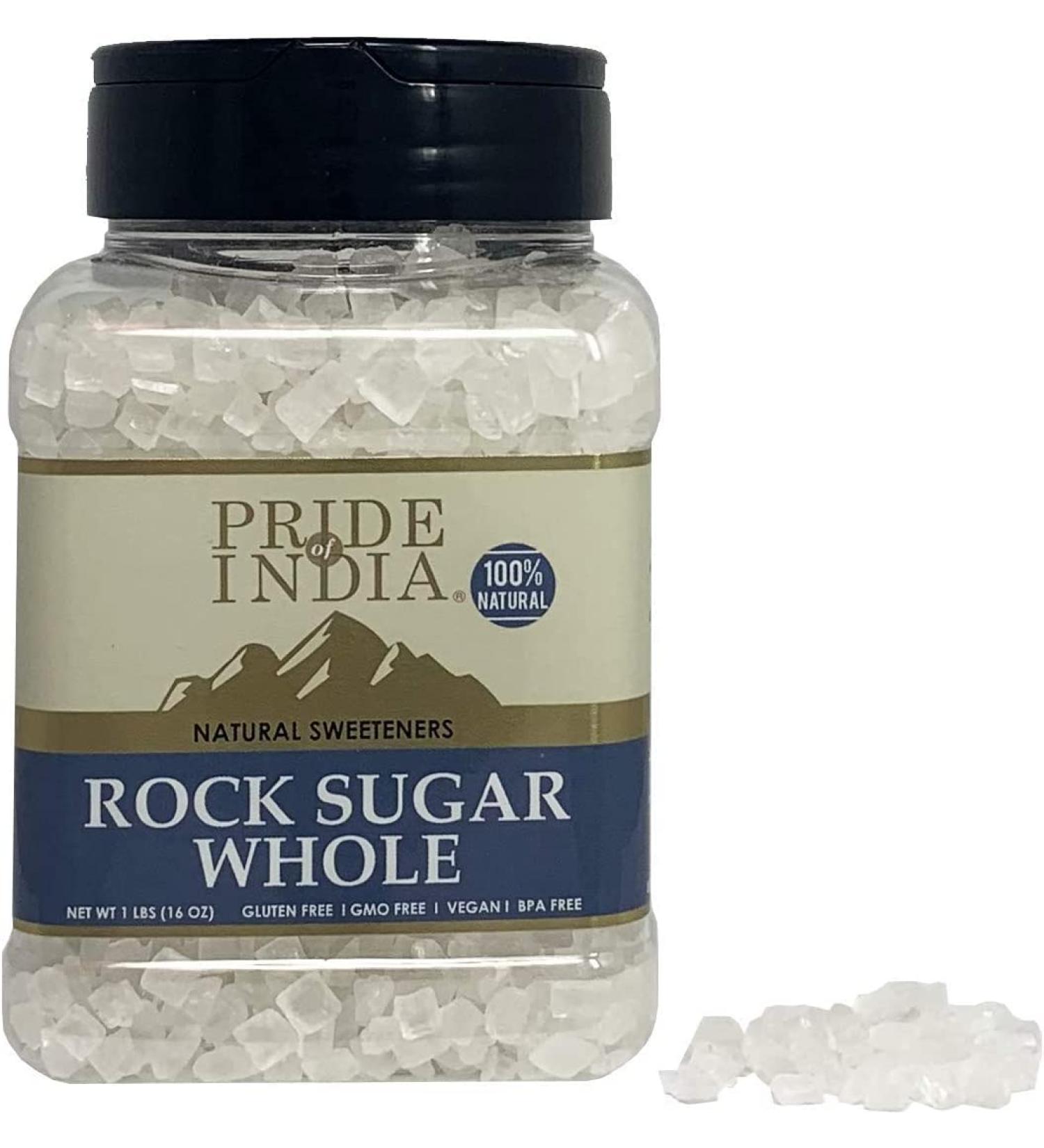 Pride of India Natural Crystal Rock Sugar Whole 16 oz Dual Sifter Jar - Authentic Indian Sugar Crystals for Milk or Tea - Best Value for Money - Buy Online on GoSupps.com
