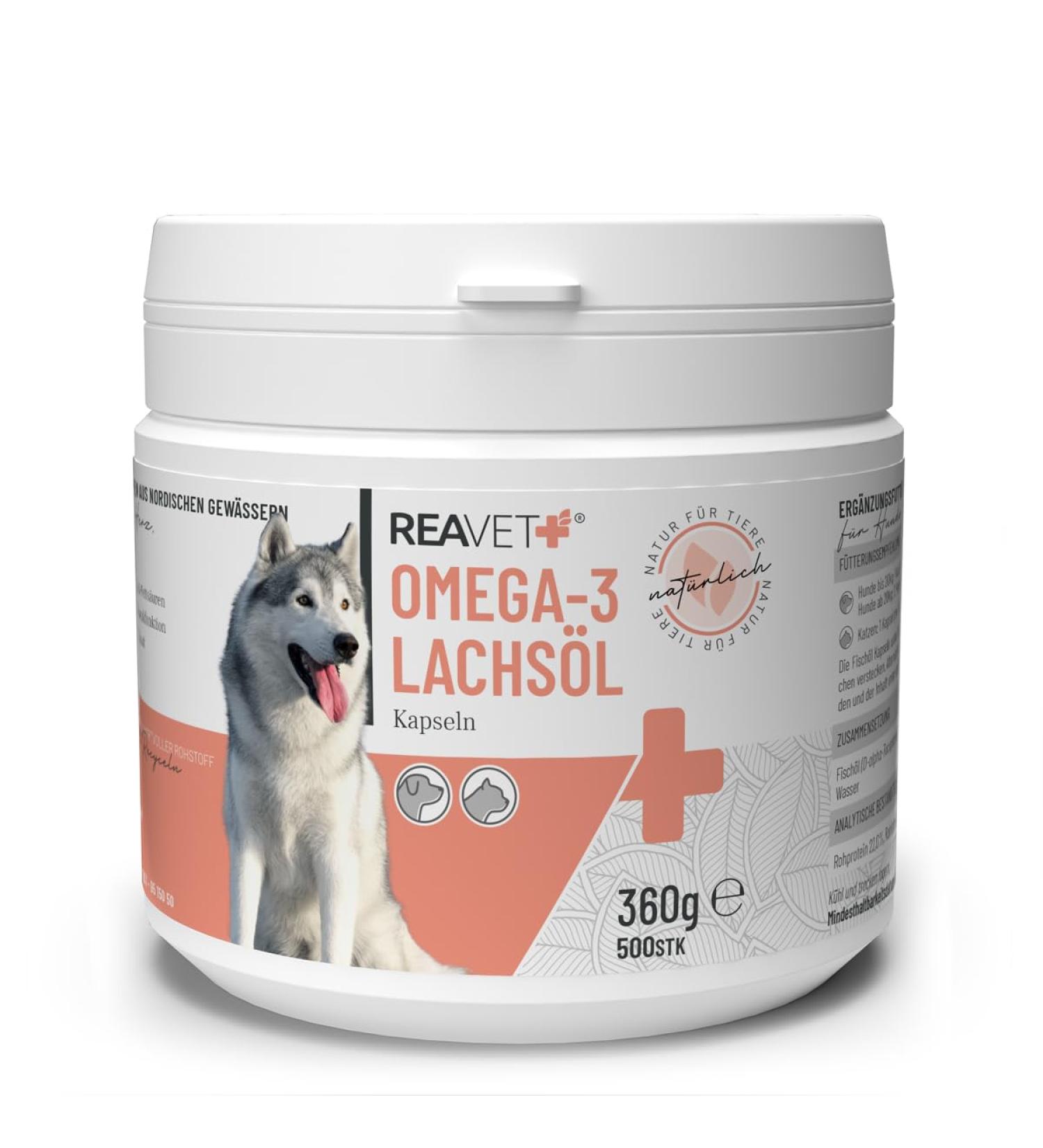 Buy Reavet Salmon Oil Capsules for Dogs - 500 High-Dose Omega 3 Fish Oil Softgels - Buy Online on GoSupps.com