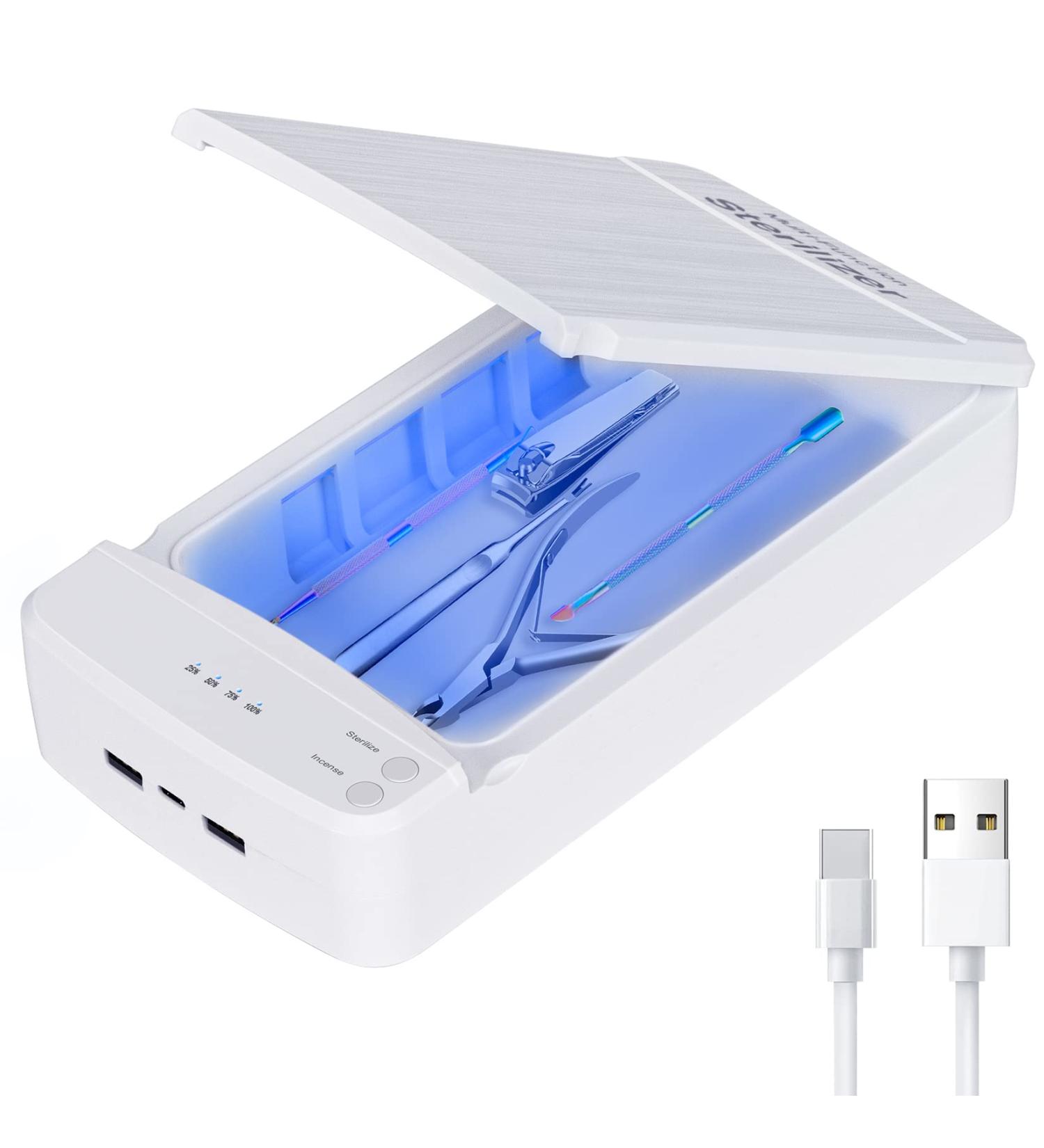 Funfe Nail Tool Sterilizer with Blue Light - Portable UV Sterilizer Box for Nails - Manicure & Jewelry Sanitizer - White - Buy Online on GoSupps.com