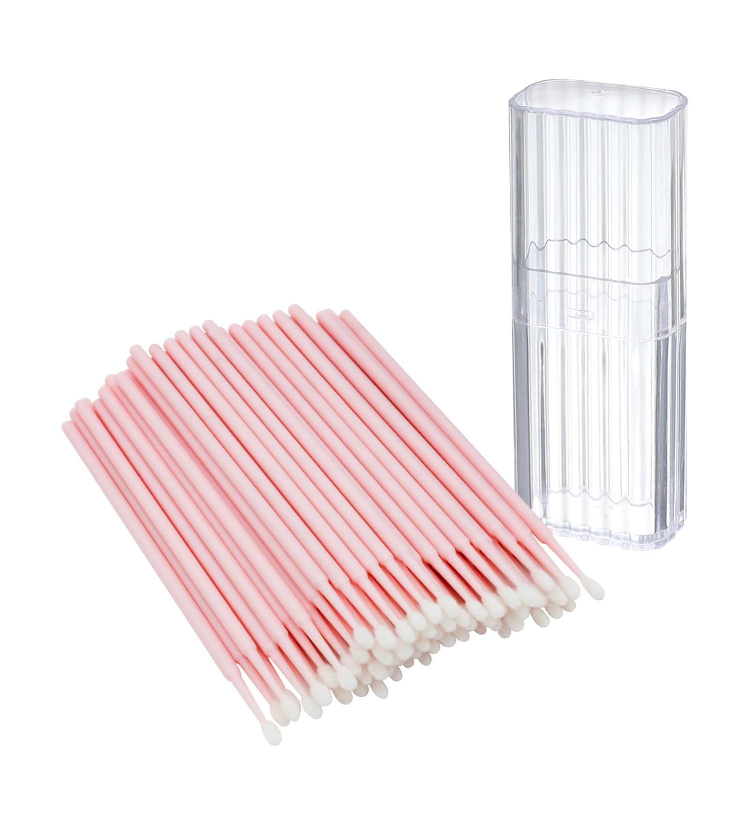 100Pcs Micro Applicator Brush Set with Travel Case | Mini Cotton Swabs for Makeup Dental Care & Cleaning - Disposable & Portable (Pink - Buy Online on GoSupps.com