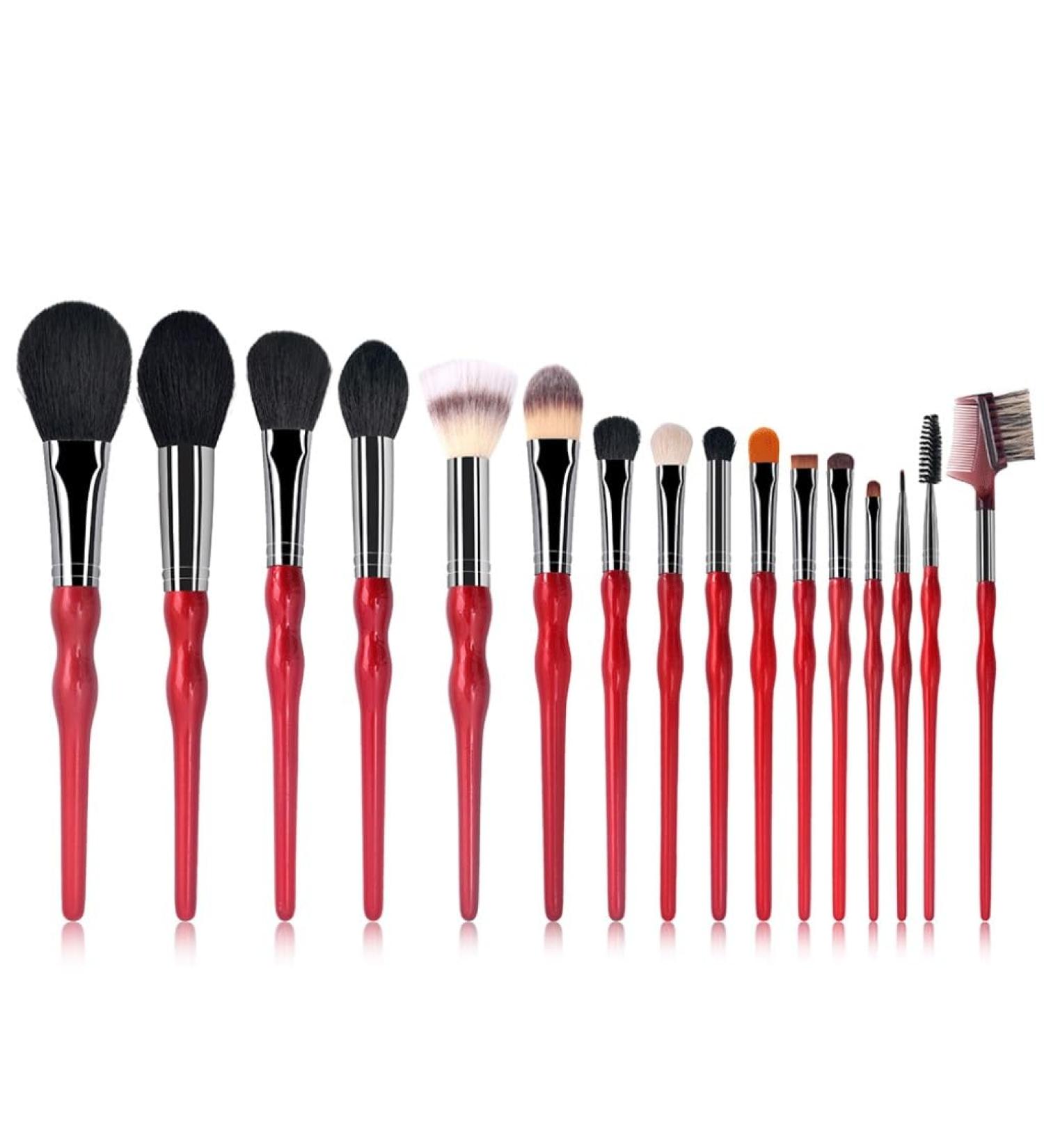 Buy 16 Premium Wool Makeup Brush Sets | Red Gourd Handle Tools | White Dinosaur Doodle Design - International Shipping Available - Buy Online on GoSupps.com