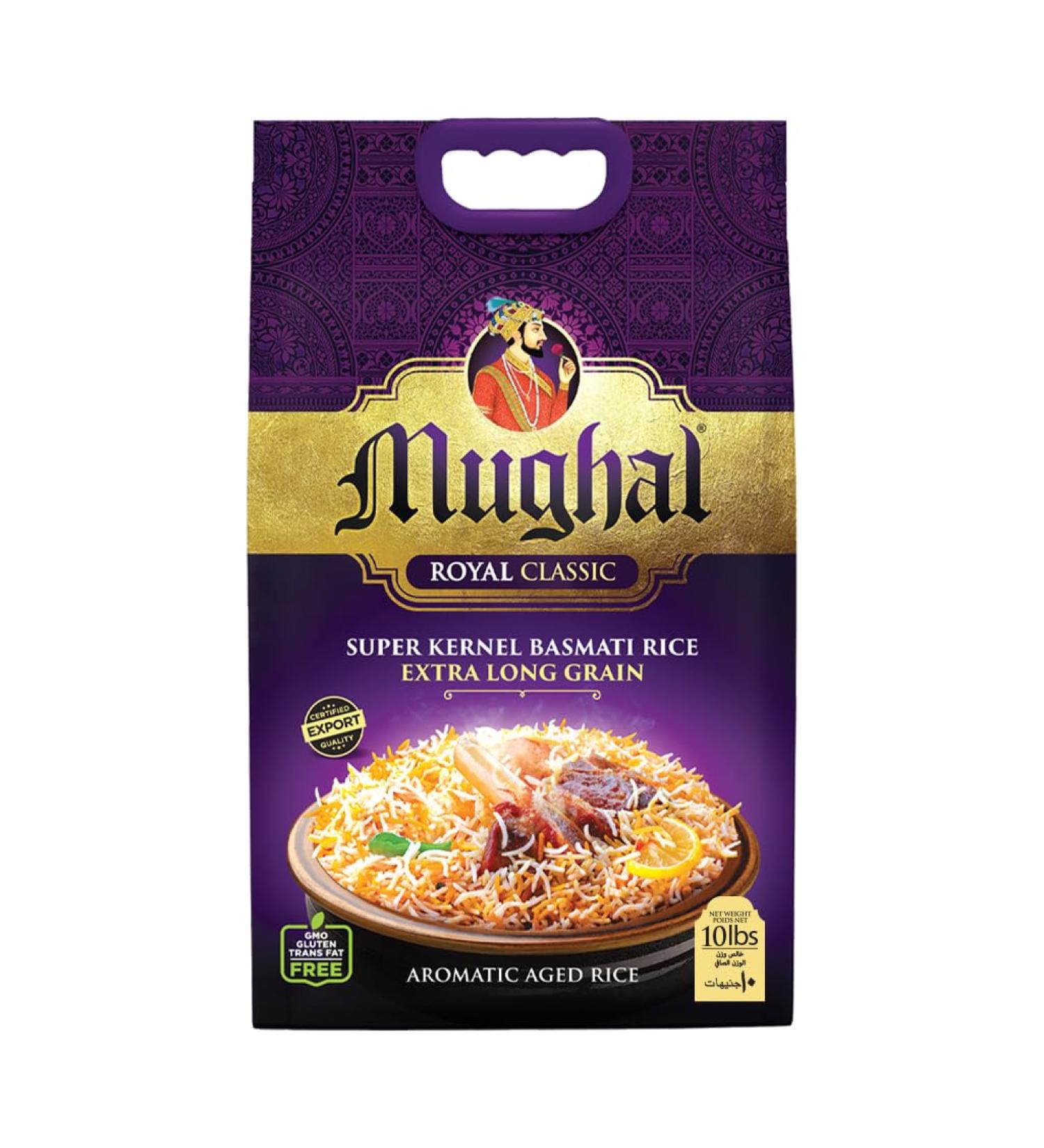 Mughal Royal Classic Super Kernel Basmati Rice Extra long grains BRC Certified 10 lbs (4.54 kgs) - Buy Online on GoSupps.com