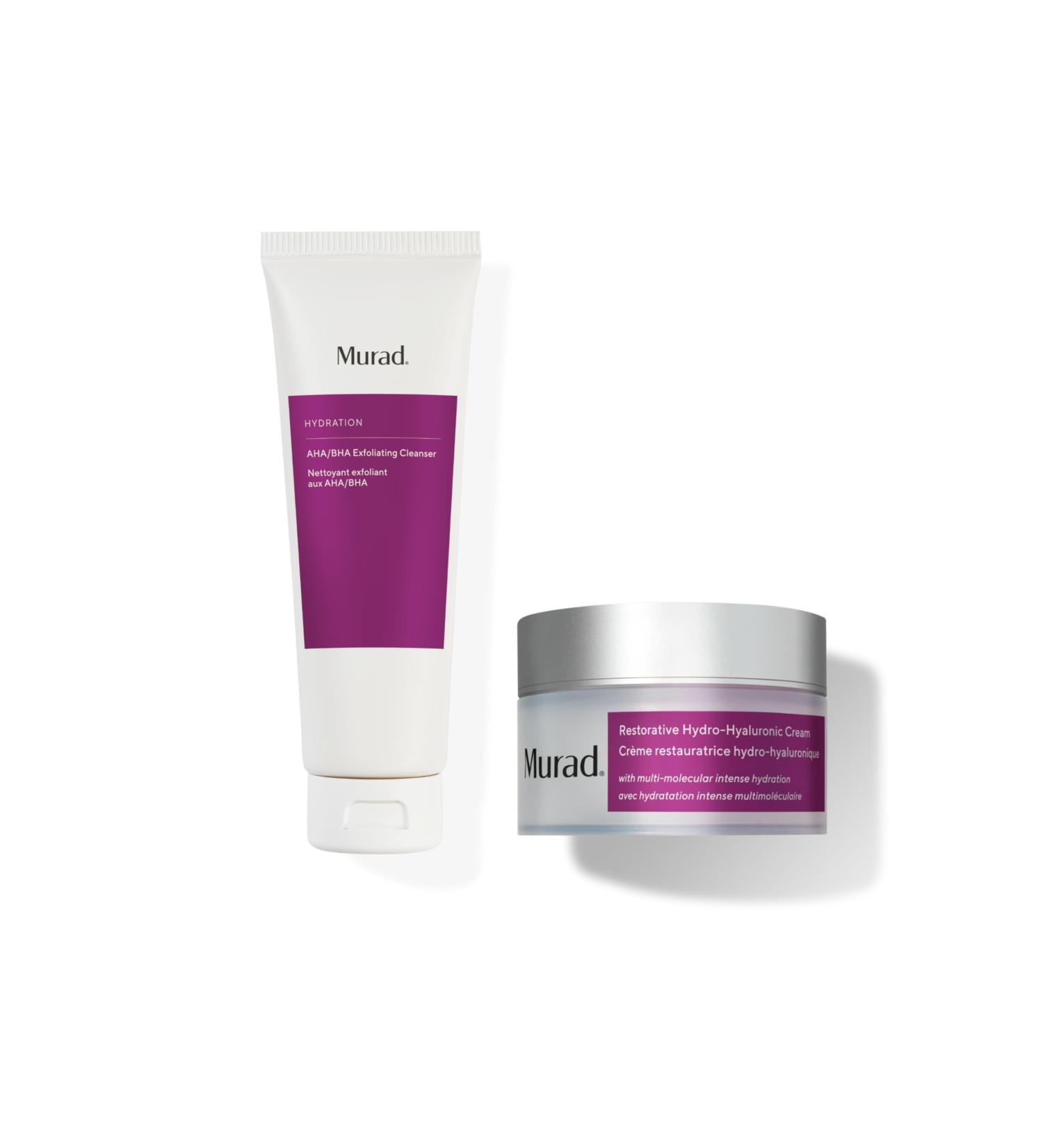 Murad Refresh & Hydrate Combo - AHA/BHA Exfoliating Cleanser and Restorative Hydro-Hyaluronic Face Cream to remove Dull Dry Skin and Boost Radiance and Hydration Set of 2 - Buy Online on GoSupps.com