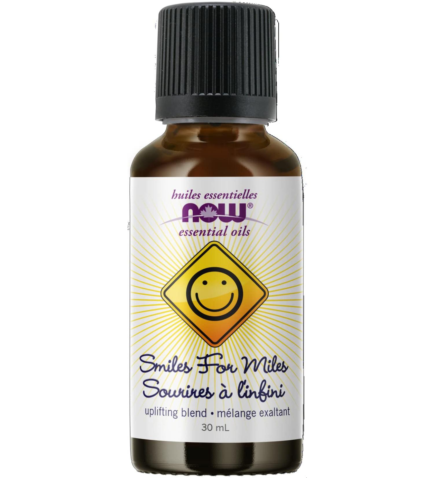 NOW Essential Oils Smiles for Miles Aromatherapy Blend Refreshing Aromatherapy Scent Blend of Pure Essential Oils Vegan Child Resistant Cap 30mL - Buy Online on GoSupps.com