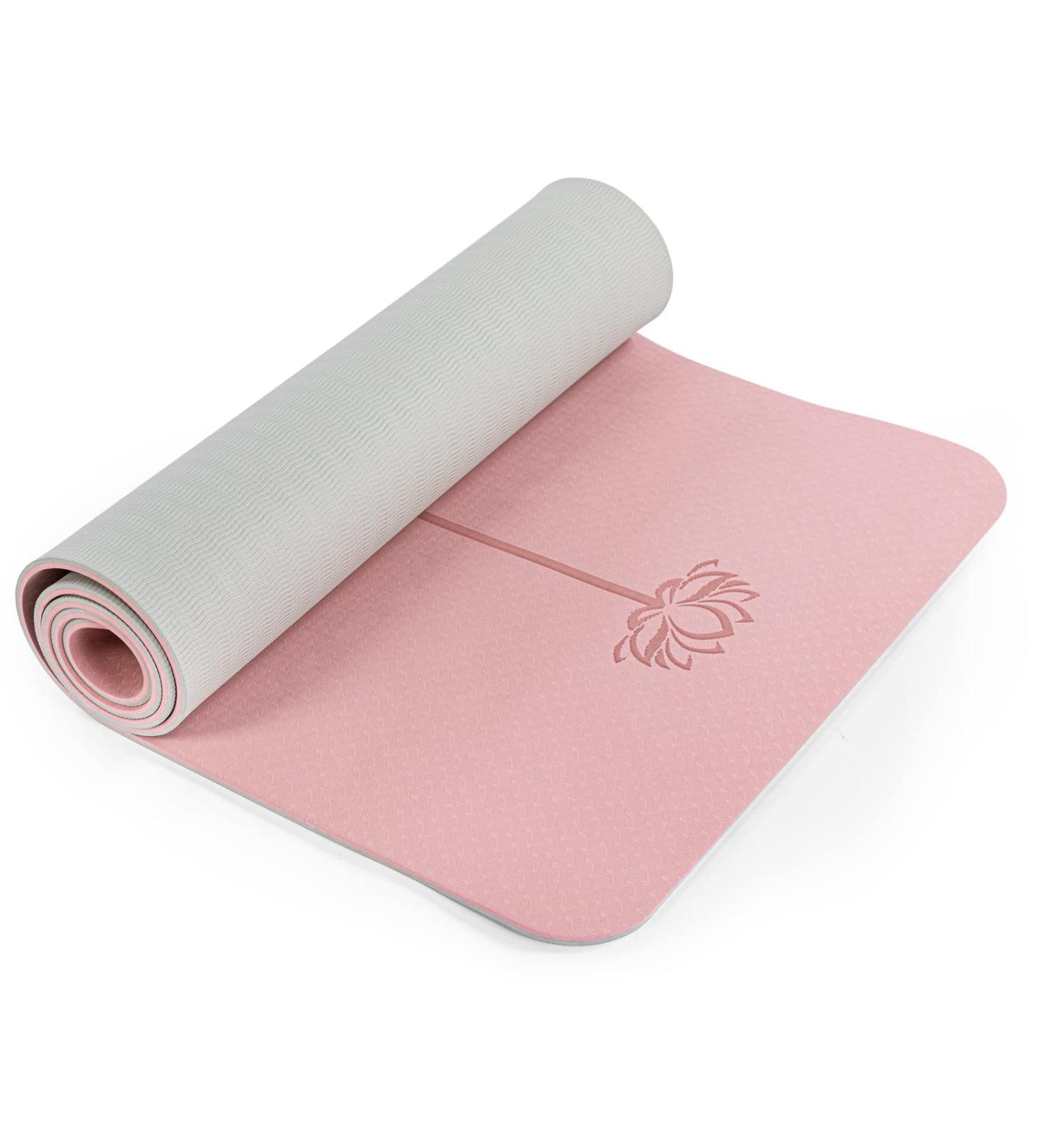Non Slip Yoga Mat for Women - Eco Friendly Anti-Tear 1/4 Thick Pilates Fitness Mat - Home Workout Exercise Mat with Carrying Sling - Parfait Pink & Gray - Buy Online on GoSupps.com