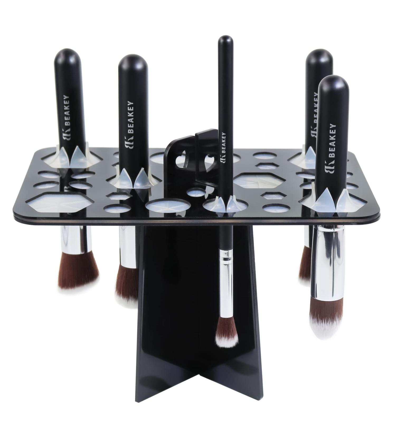 BEAKEY Makeup Brush Drying Rack & Holder | Collapsible Stand with 28 Holes for Brushes | Black Dryer Stand - Buy Online on GoSupps.com