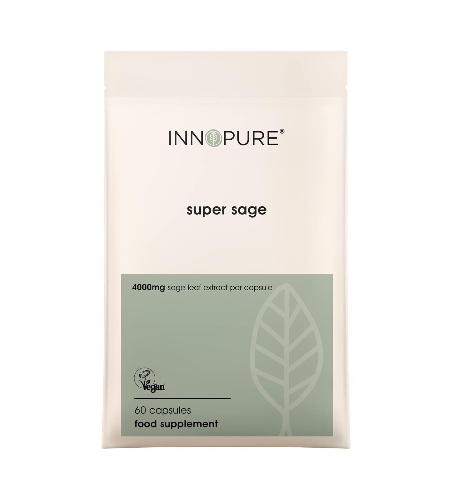 INNOPURE Super Sage Leaf 4000mg Capsules - Menopause Symptom Relief - High Strength Formula - Vegan - 60 Capsules - UK Made - Buy Online on GoSupps.com