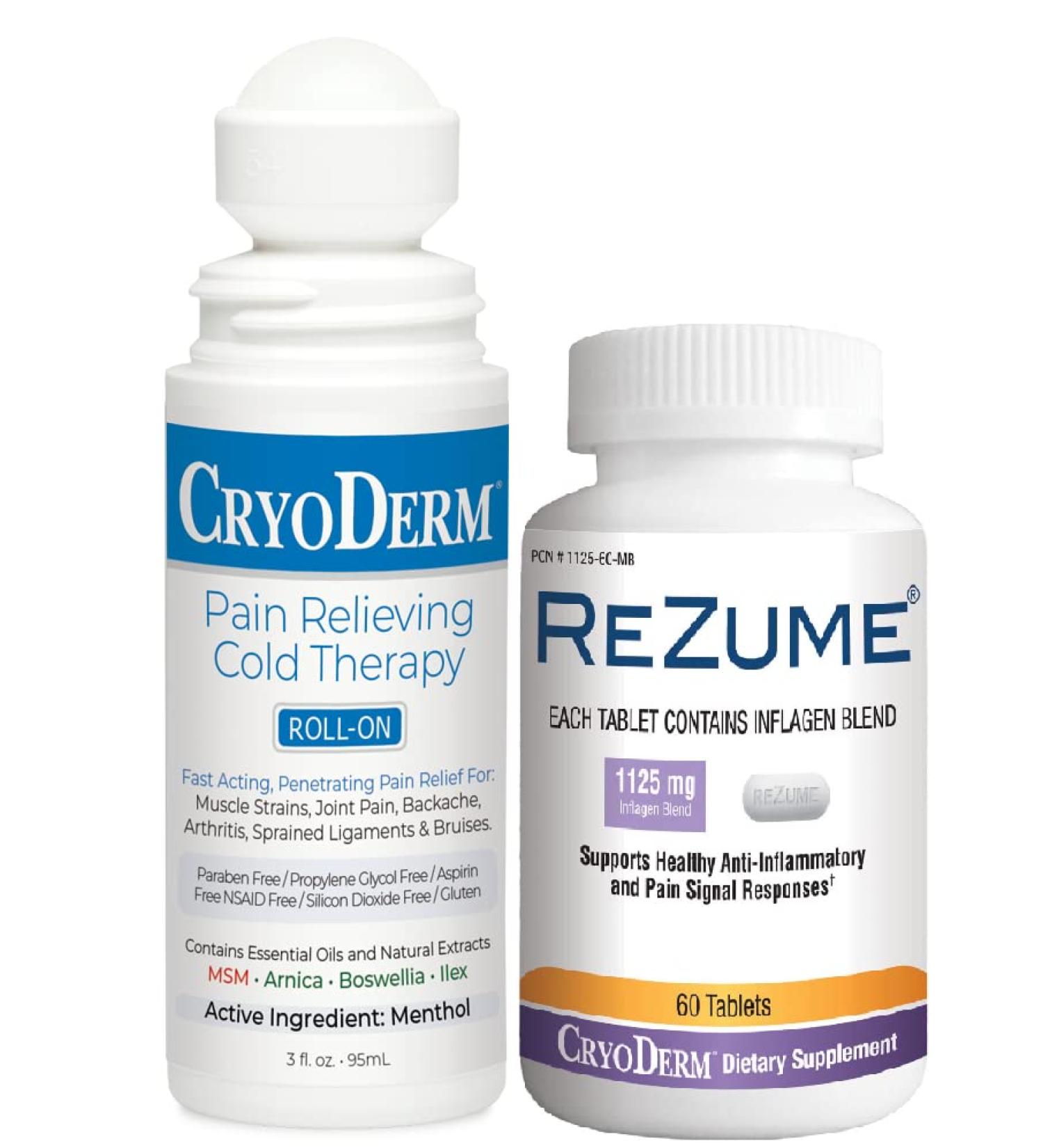 CryoDerm 3 oz Roll On and REZUME 60 ct Bundle - Fast Pain Relief Combo - Buy Online on GoSupps.com